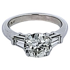 1.87 Carat Old European and Tapered Baguette Diamond Platinum Engagement Ring