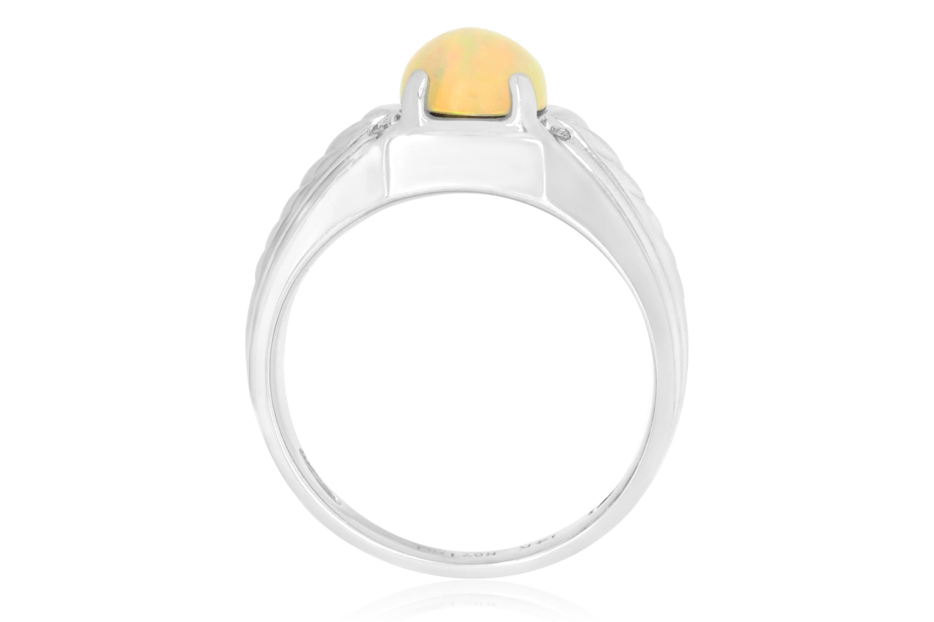 Contemporary 1.87 Carat Opal and 0.04 Carat White Diamond Men’s Ring