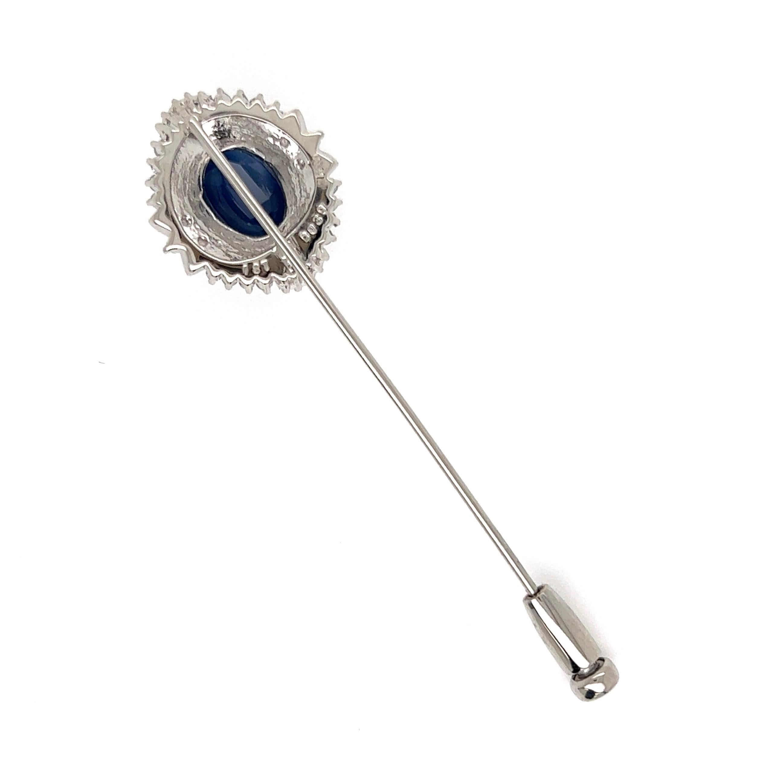 Modern 1.87 Carat Oval Blue Sapphire and Diamond Platinum Stick Pin Estate Fine Jewelry For Sale