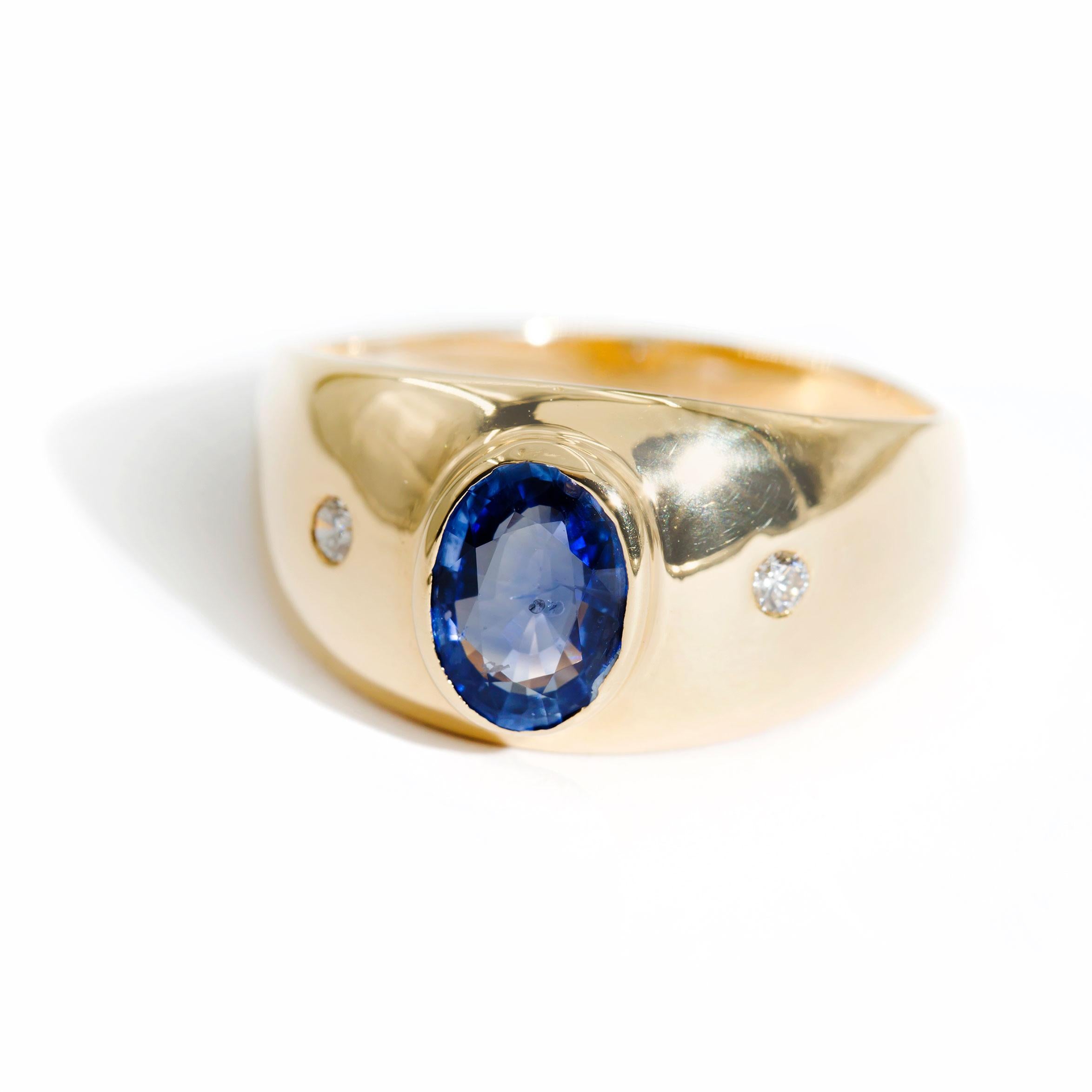 1.87 Carat Oval Blue Sapphire and Round Brilliant Diamond Three Stone
