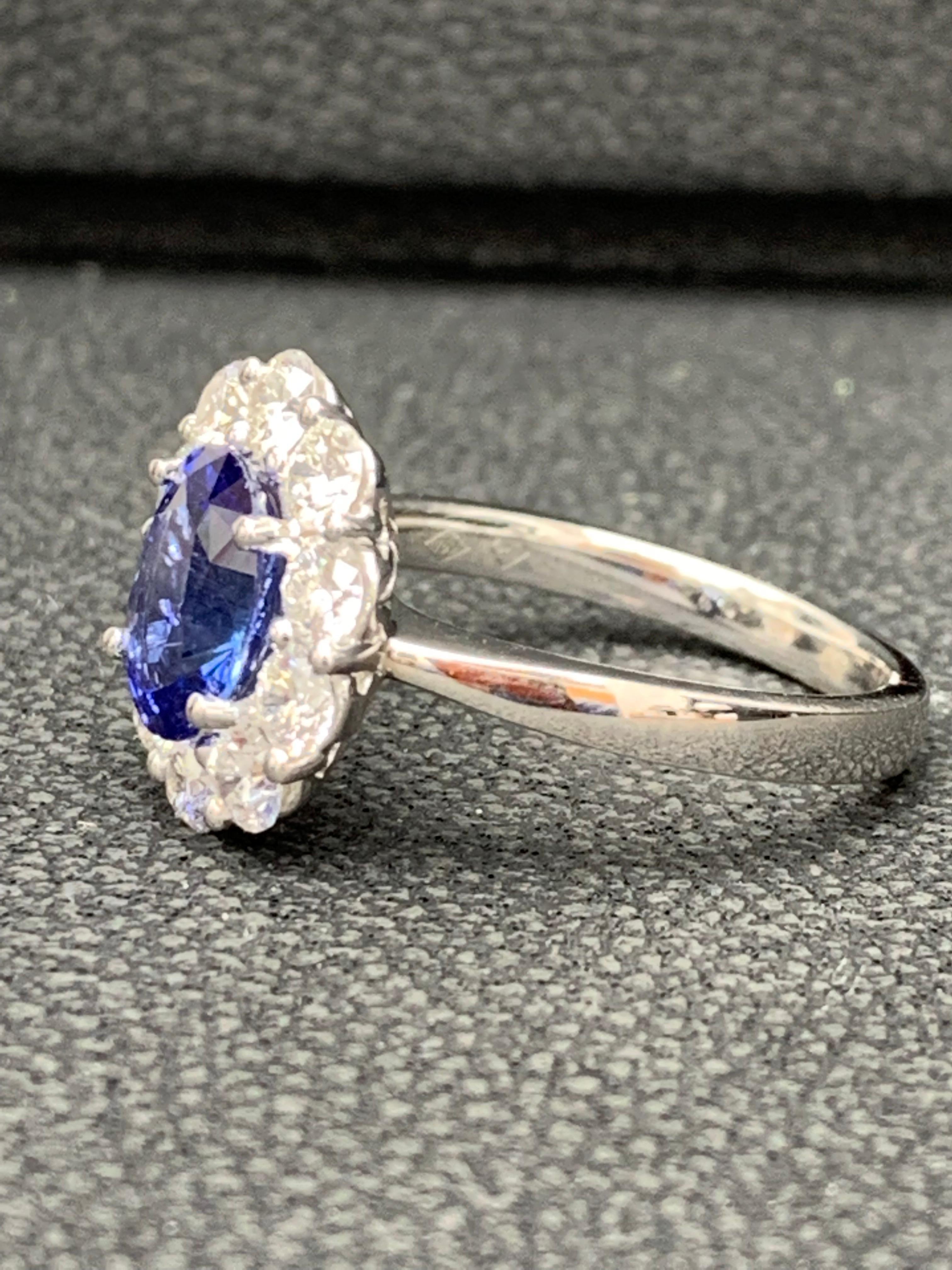 1.87 Carat Oval Cut Sapphire and Diamond Engagement Ring in 18K White Gold For Sale 9