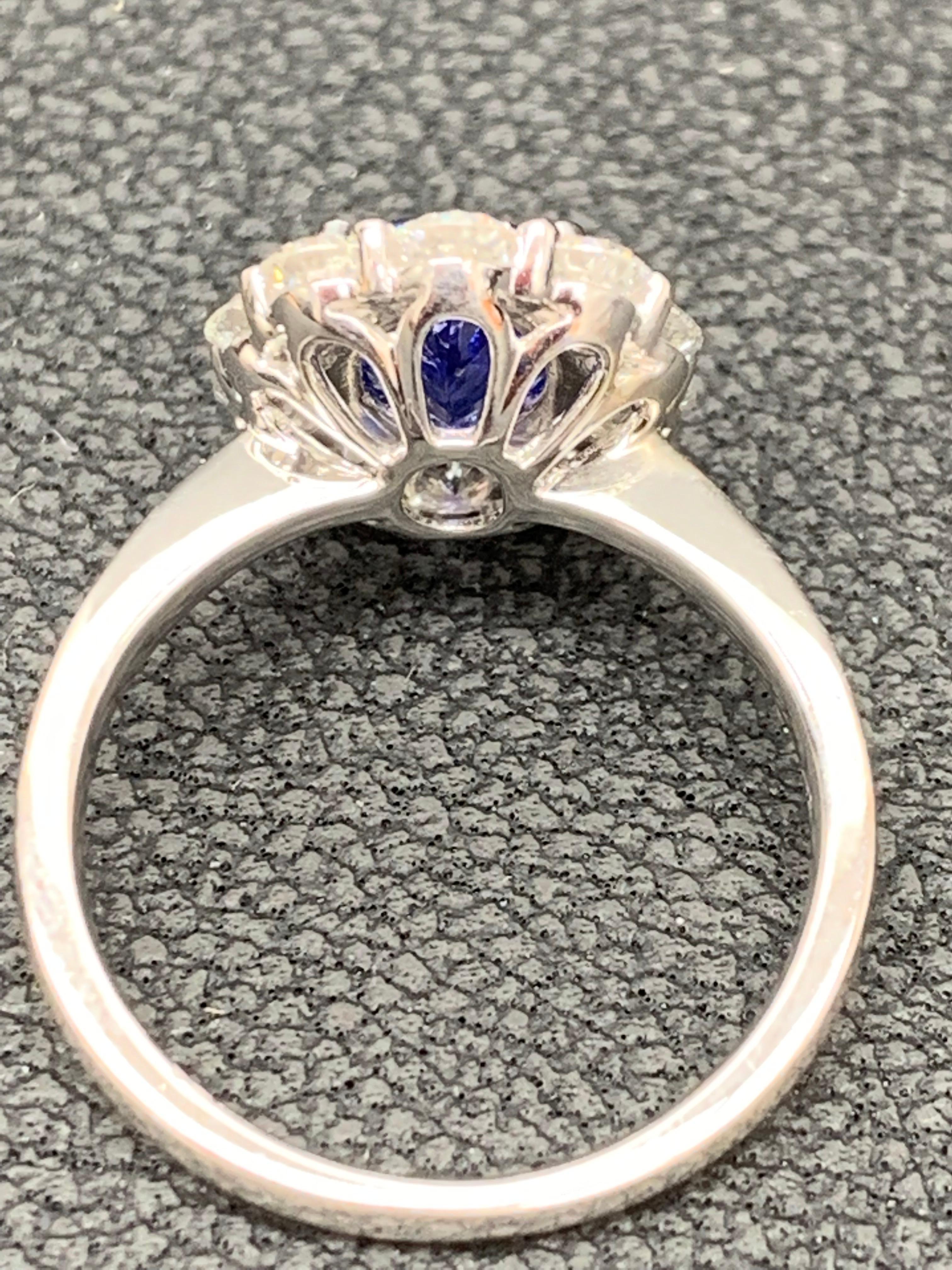 1.87 Carat Oval Cut Sapphire and Diamond Engagement Ring in 18K White Gold For Sale 11