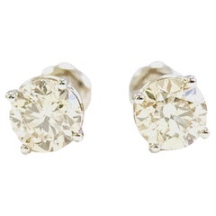 1.87 Carat Pair of Natural Brilliant Diamond Round Studs White Gold 14 Karat