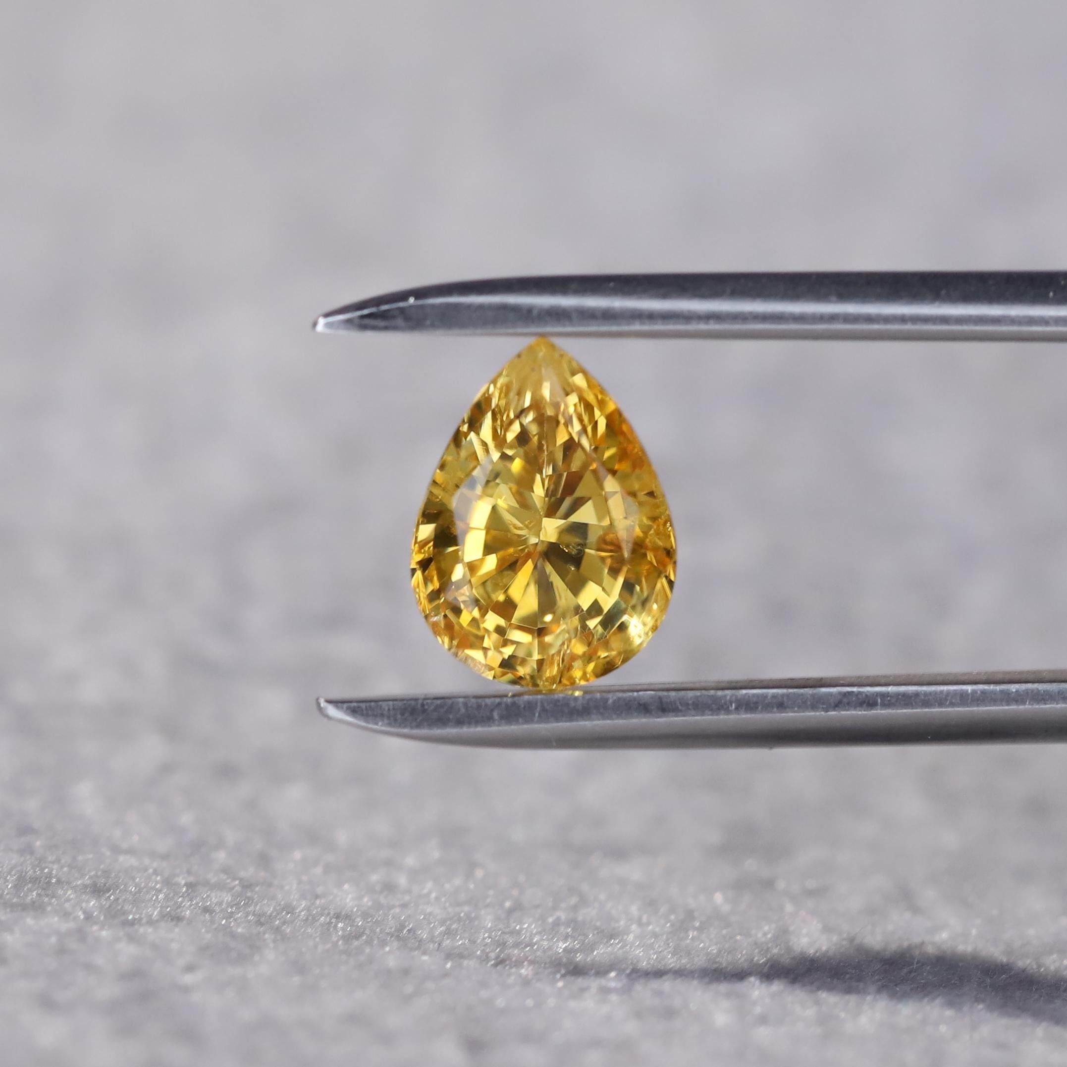 Women's 1.87 Carat Pear Cut Natural Golden Yellow Sapphire Loose Gemstone from Sri Lanka For Sale