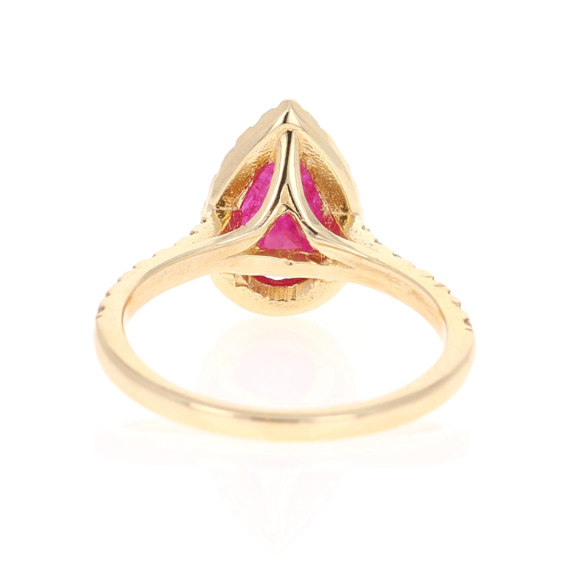 Contemporary  Ruby Diamond 1.87 Carat 14 Karat Yellow Gold Engagement Ring