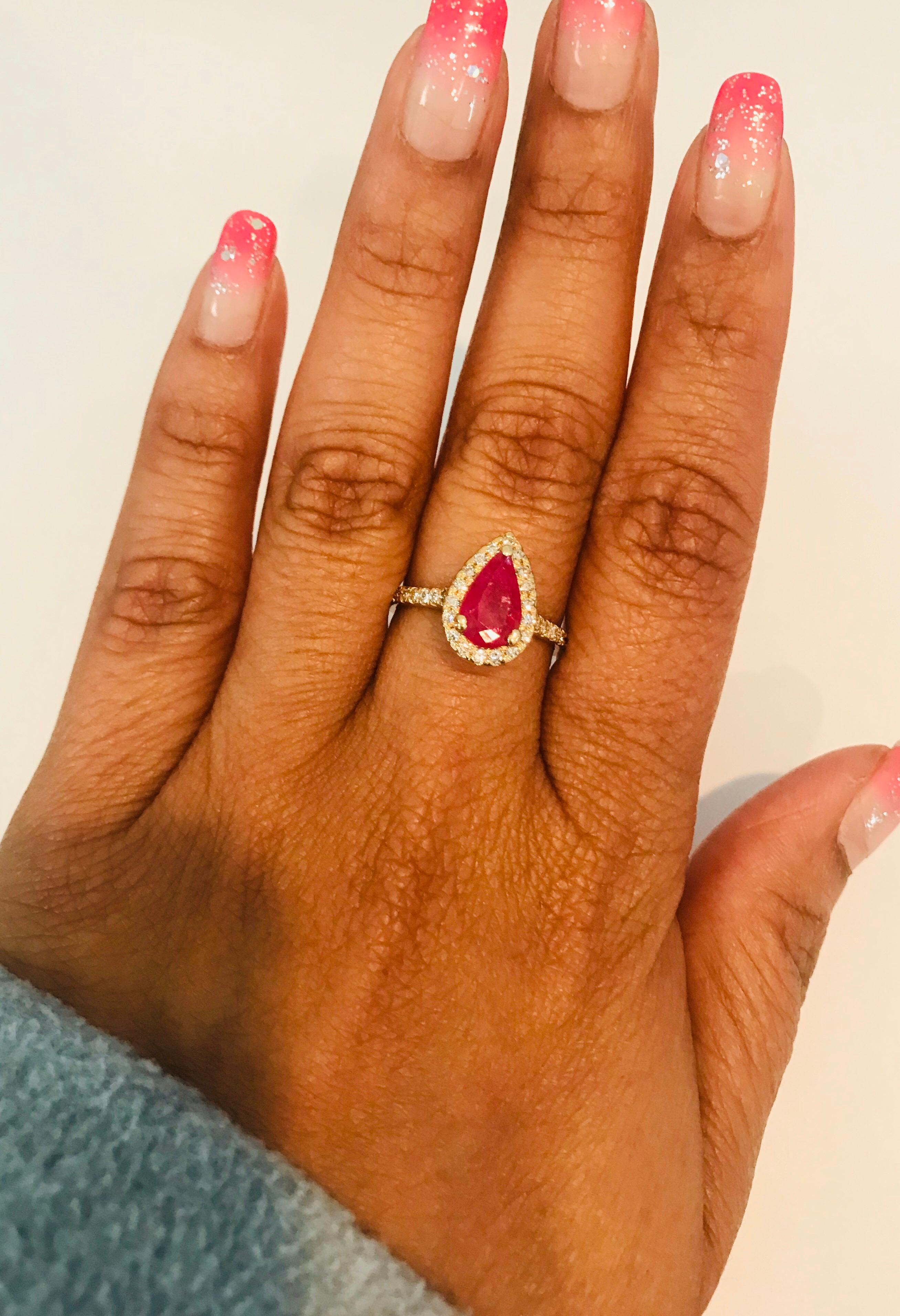 Women's  Ruby Diamond 1.87 Carat 14 Karat Yellow Gold Engagement Ring