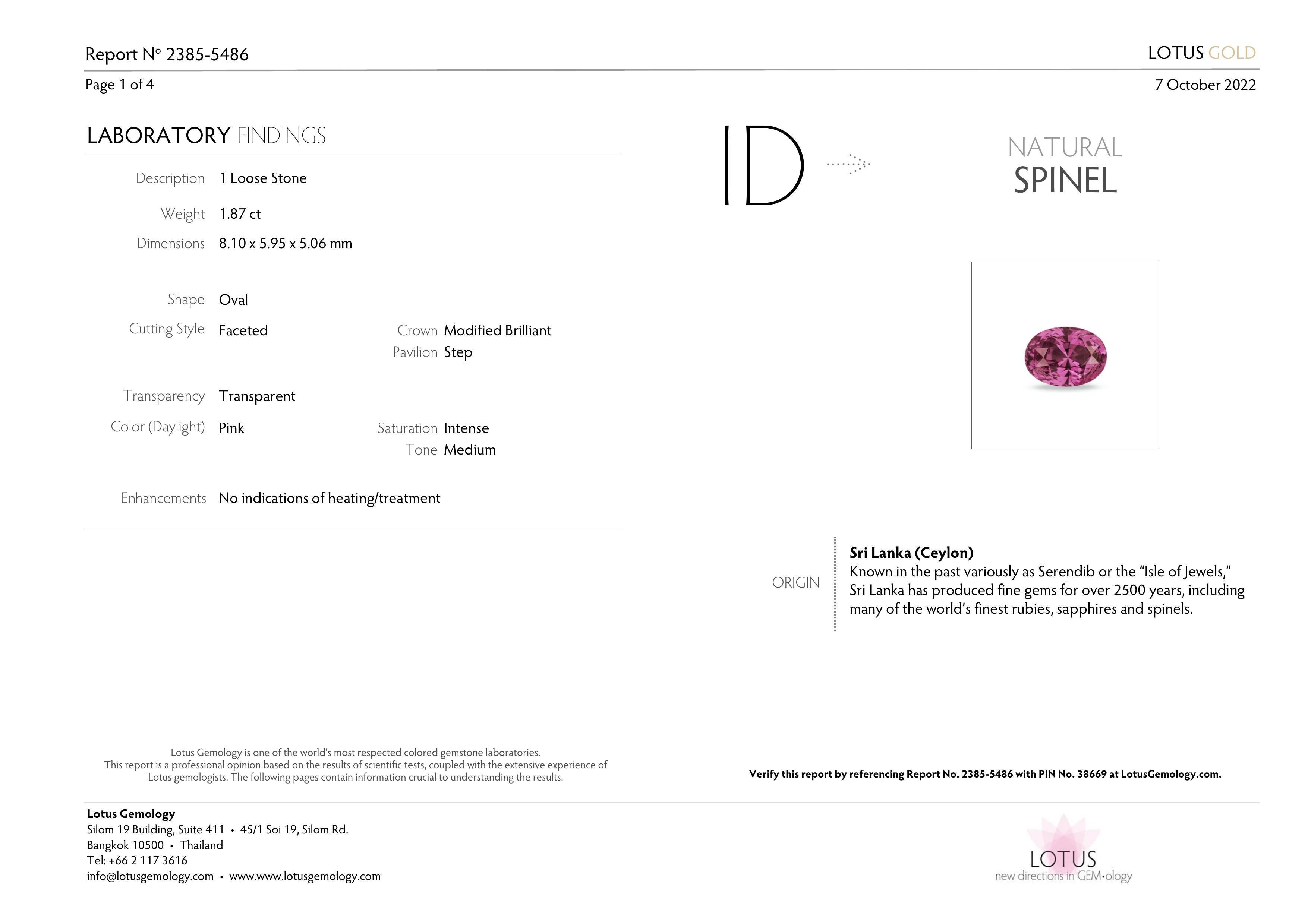 1.87 Carat Pink Spinel Lotus Certified For Sale 1