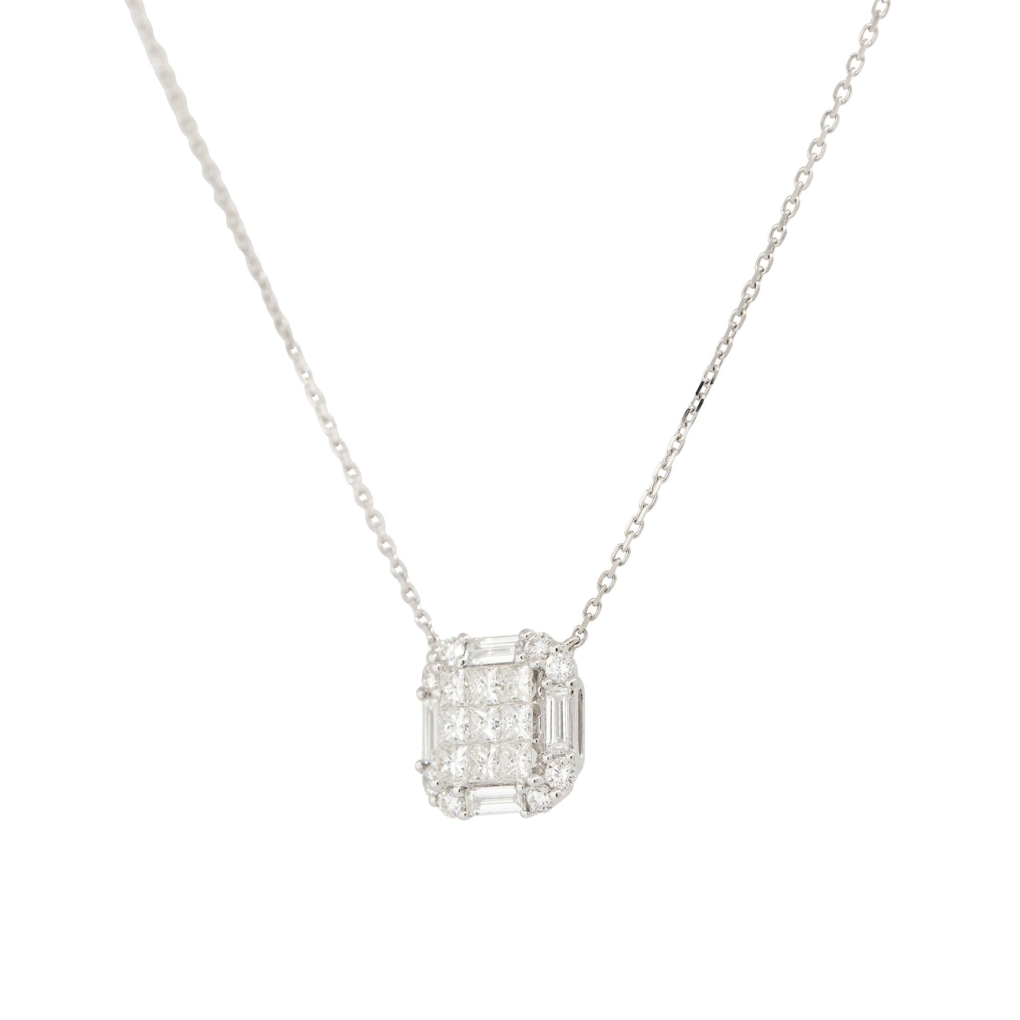 Round Cut 1.87 Carat Princess Cut Diamond Pendant Necklace 18 Karat In Stock For Sale