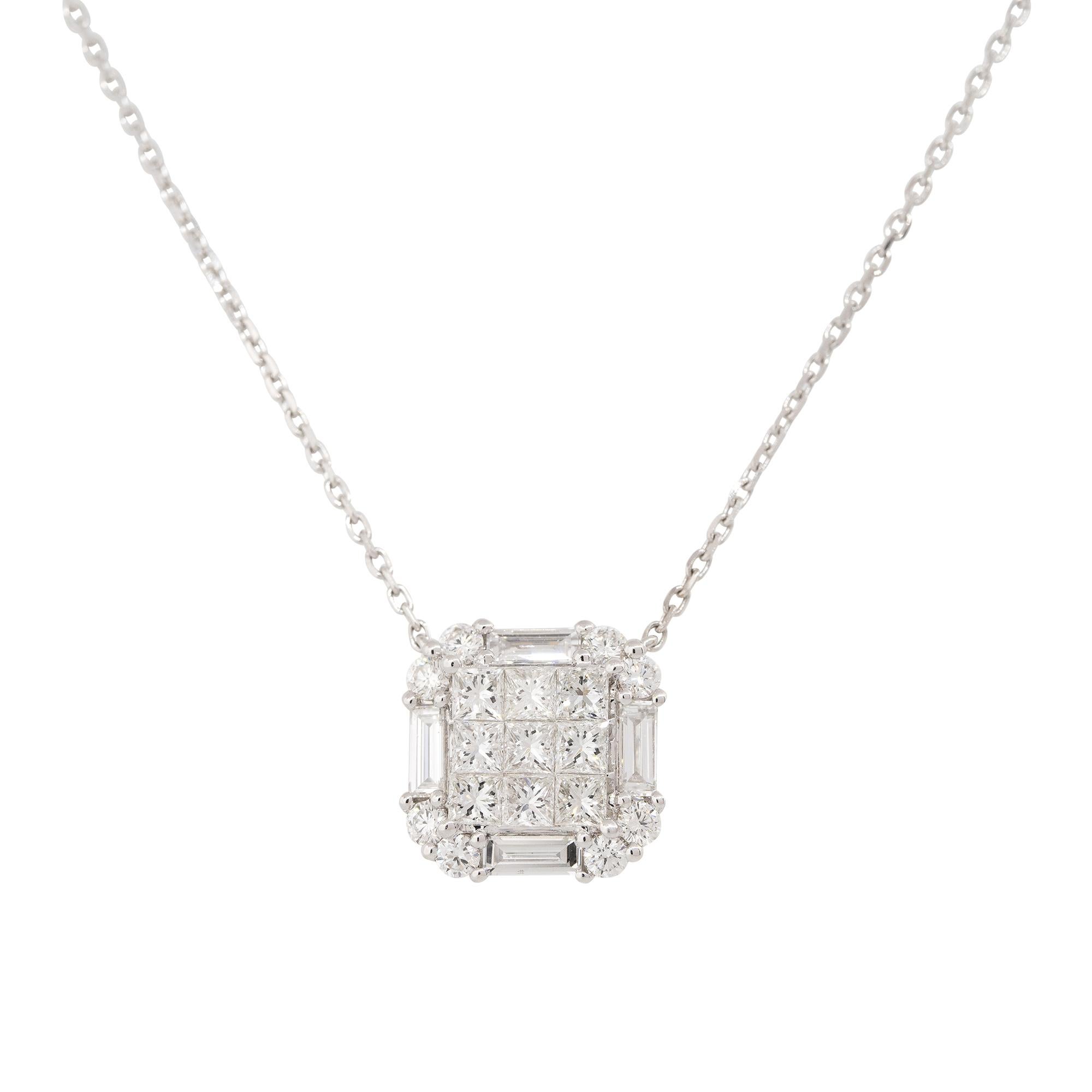 Women's 1.87 Carat Princess Cut Diamond Pendant Necklace 18 Karat In Stock