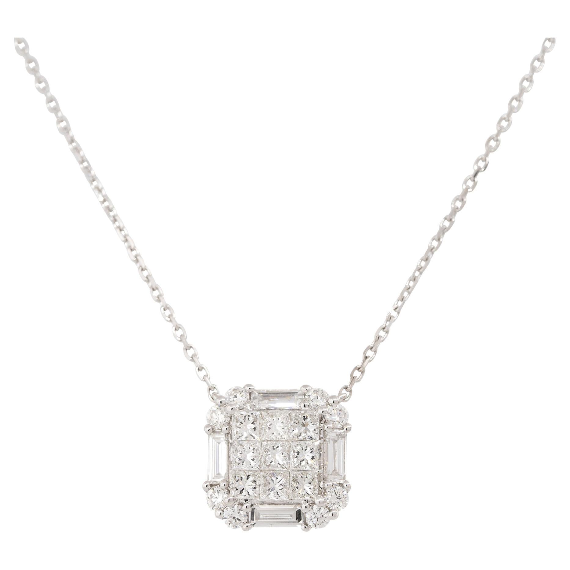 1.87 Karat Princess Cut Diamant Anhänger Halskette 18 Karat Auf Lager im Angebot
