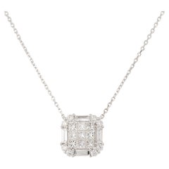 1.87 Carat Princess Cut Diamond Pendant Necklace 18 Karat In Stock