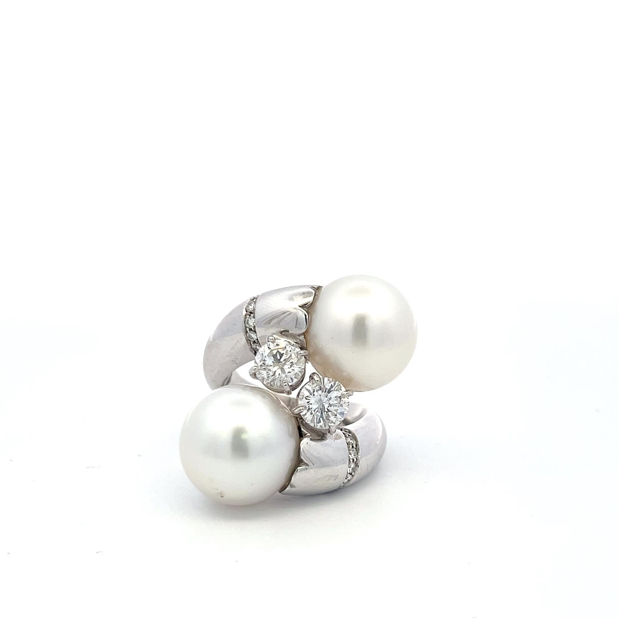De las mujeres Anillo de cóctel de oro blanco de 18 quilates con diamante redondo de 1,87 quilates y perla de 13,3-13,7 mm en venta