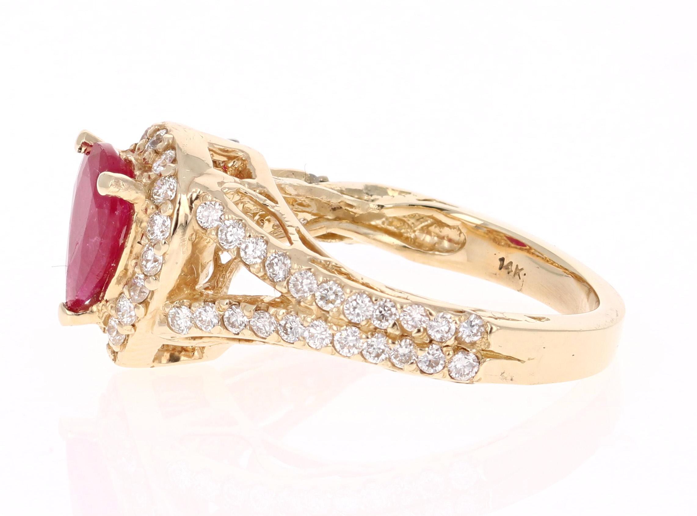 1.87 Karat Rubin-Diamant-Ring aus 14 Karat Gelbgold (Moderne)