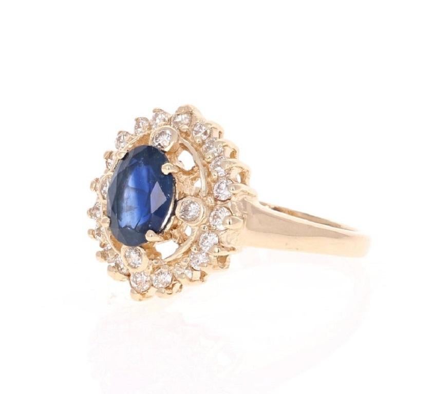 Contemporary 1.87 Carat Sapphire Diamond 14 Karat Yellow Gold Diamond Ring  For Sale
