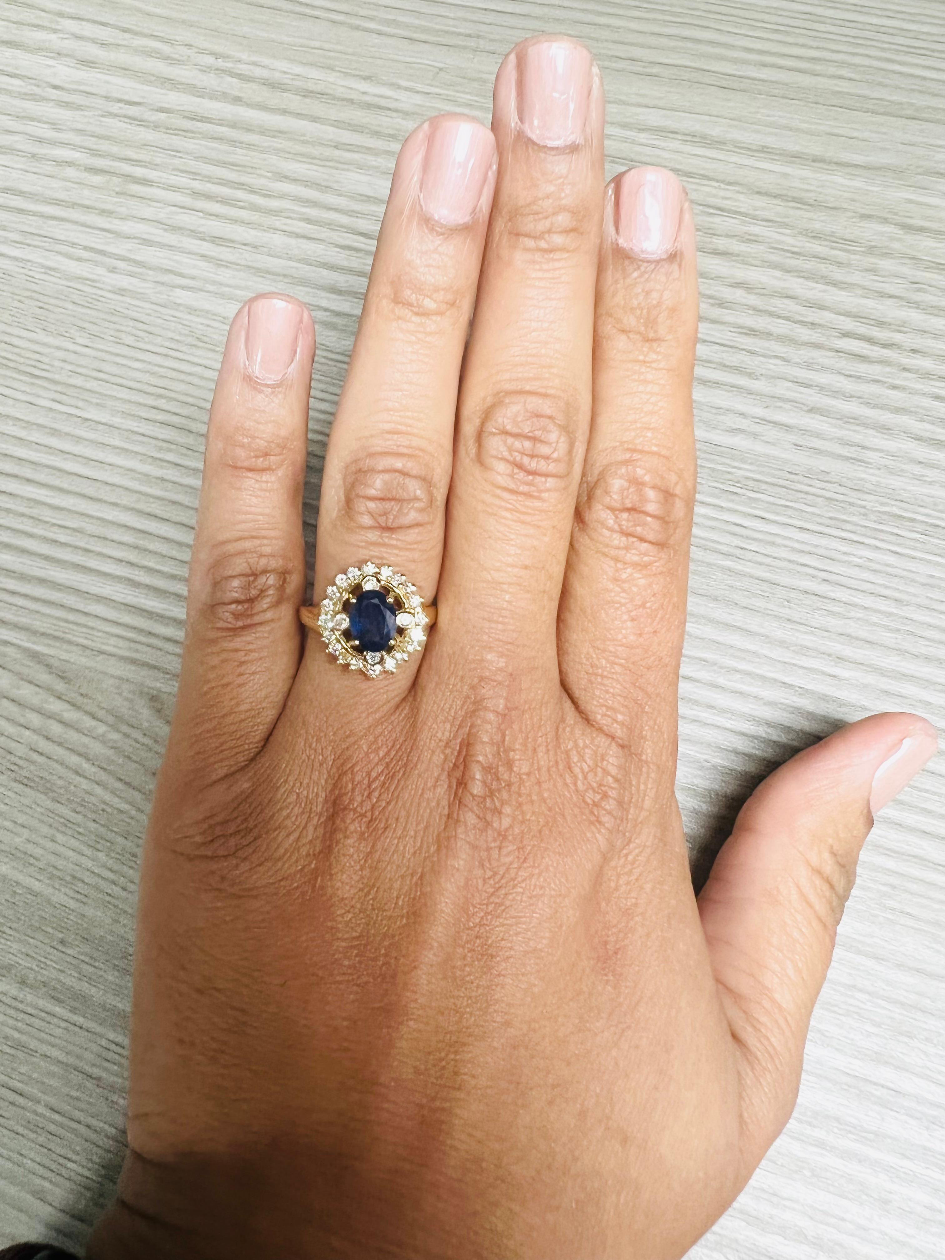Women's 1.87 Carat Sapphire Diamond 14 Karat Yellow Gold Diamond Ring  For Sale