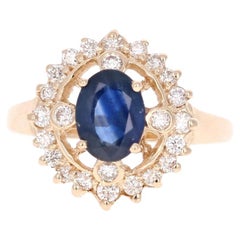 1.87 Carat Sapphire Diamond 14 Karat Yellow Gold Diamond Ring 