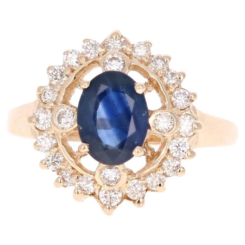 1.87 Carat Sapphire Diamond 14 Karat Yellow Gold Diamond Ring  For Sale