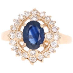 1.87 Carat Sapphire Diamond Art Deco 14 Karat Yellow Gold Ring