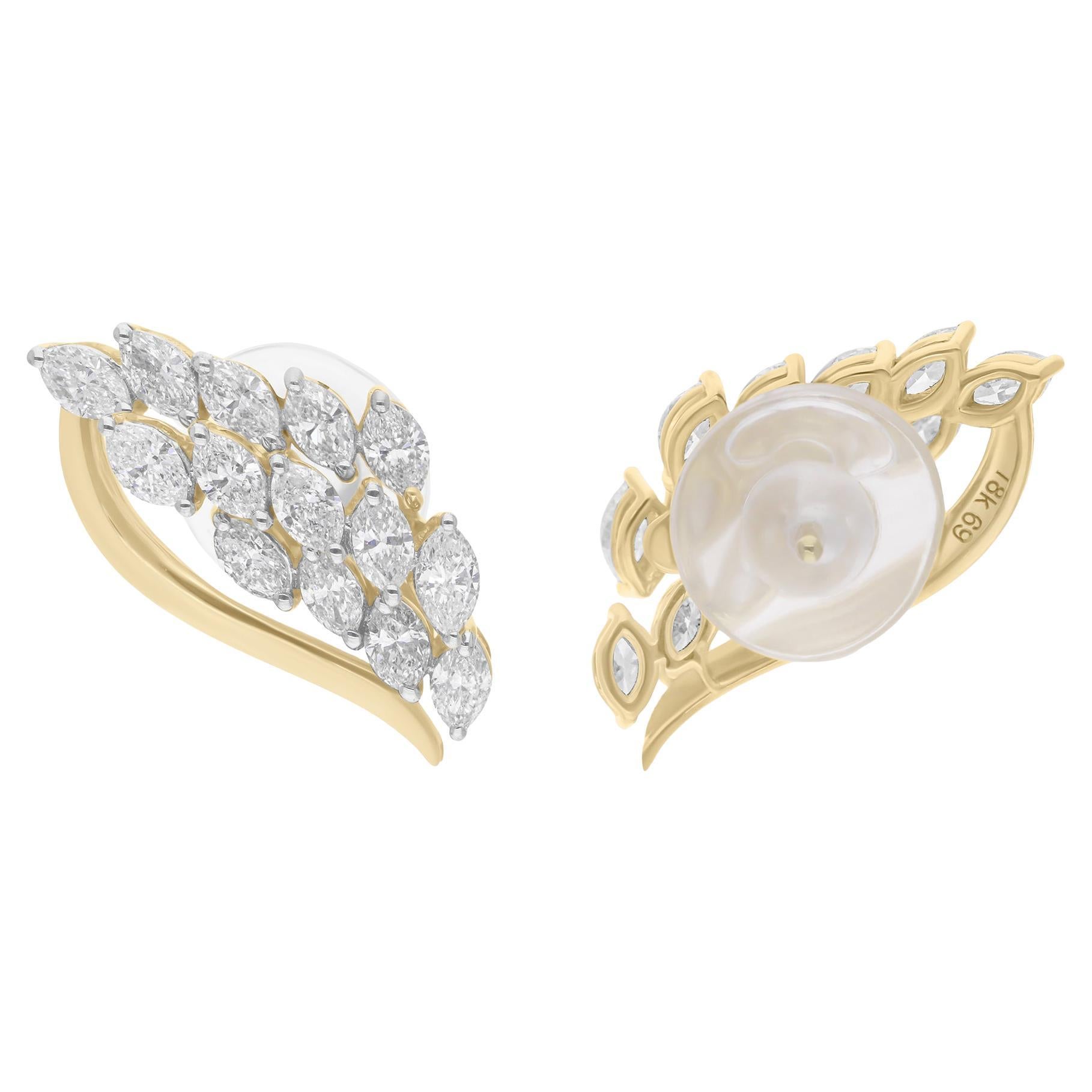 1.87 Carat SI/H Diamond Wing Shape Stud Earrings 14 Karat Yellow Gold