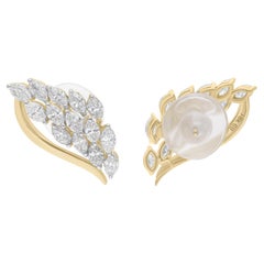 1.87 Carat SI/H Diamond Wing Shape Stud Earrings 18 Karat Yellow Gold