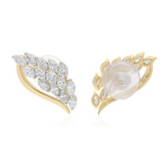 Boucles d
oreilles en or blanc et jaune 14 carats avec diamants marquises de 1,87 carat SI/H