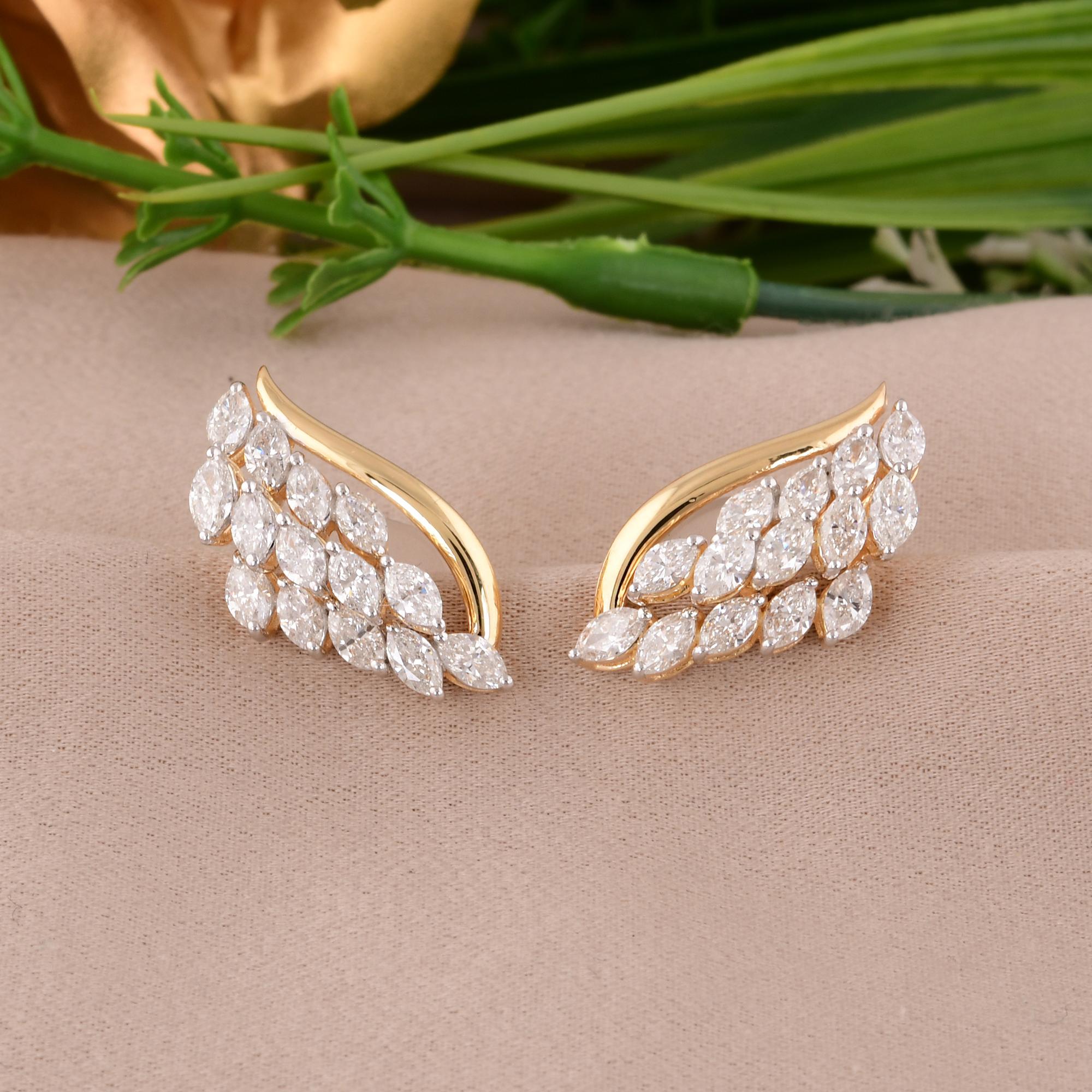 Moderne Boucles d'oreilles en or blanc et jaune 14 carats avec diamants marquises de 1,87 carat SI/H en vente