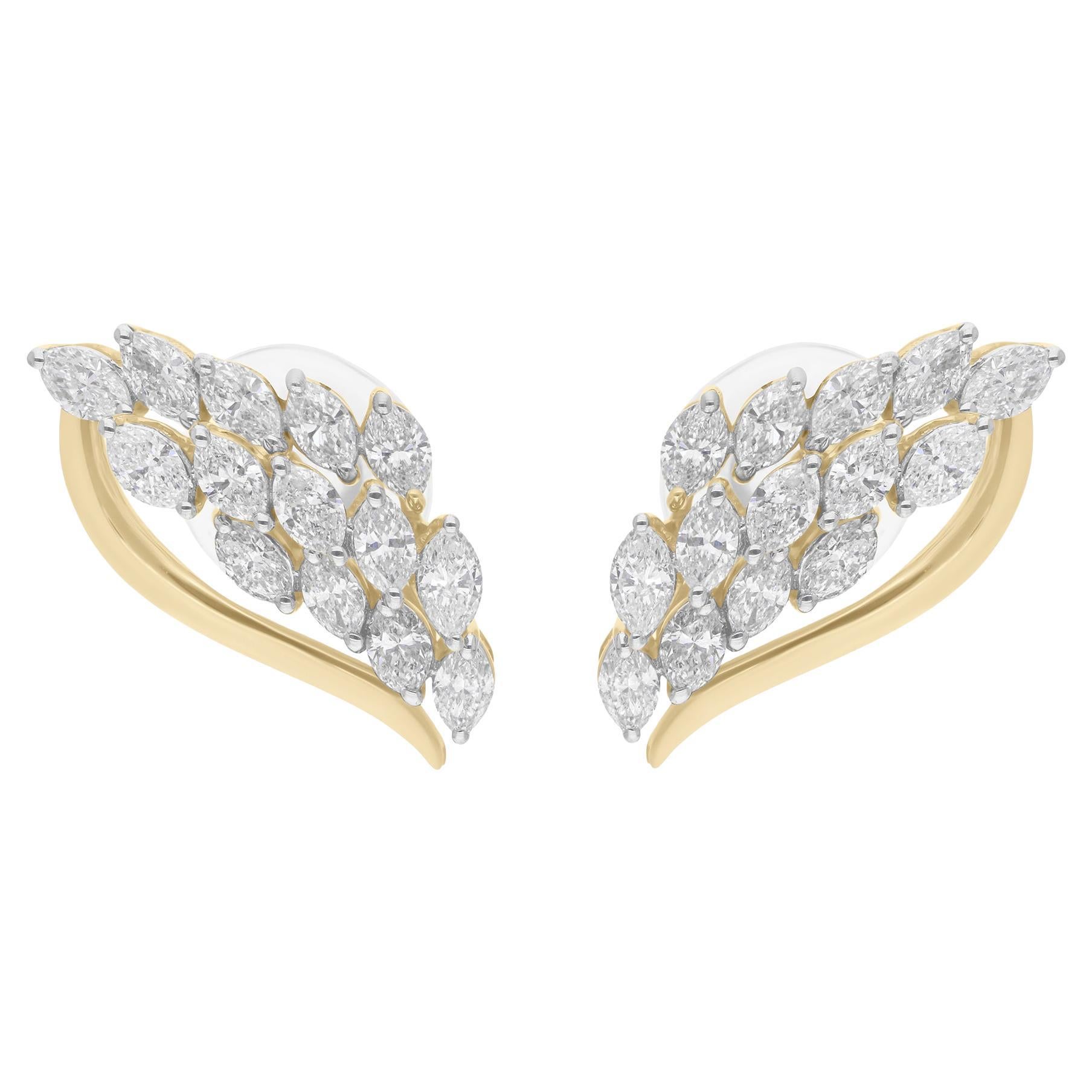 1.87 Carat SI/H Marquise Diamond Earrings 18 Karat White Yellow Gold Jewelry
