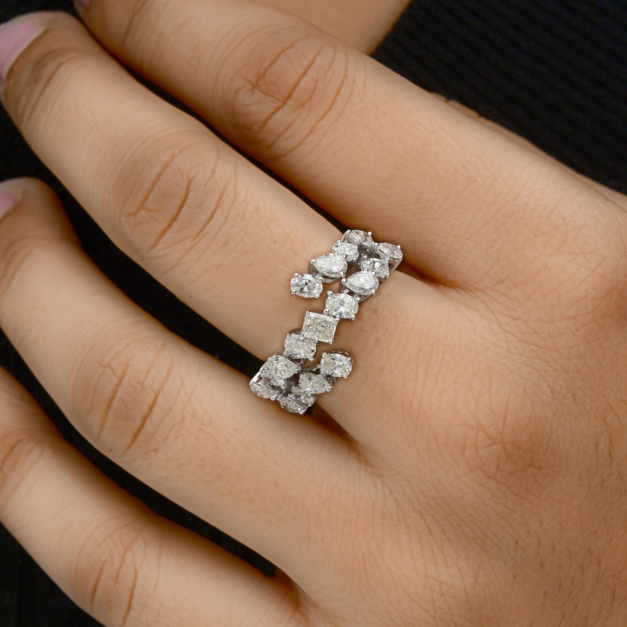 Pear Cut 1.87 Carat SI/H Multi Shape Diamond Ring 14 Karat White Gold Handmade Jewelry For Sale