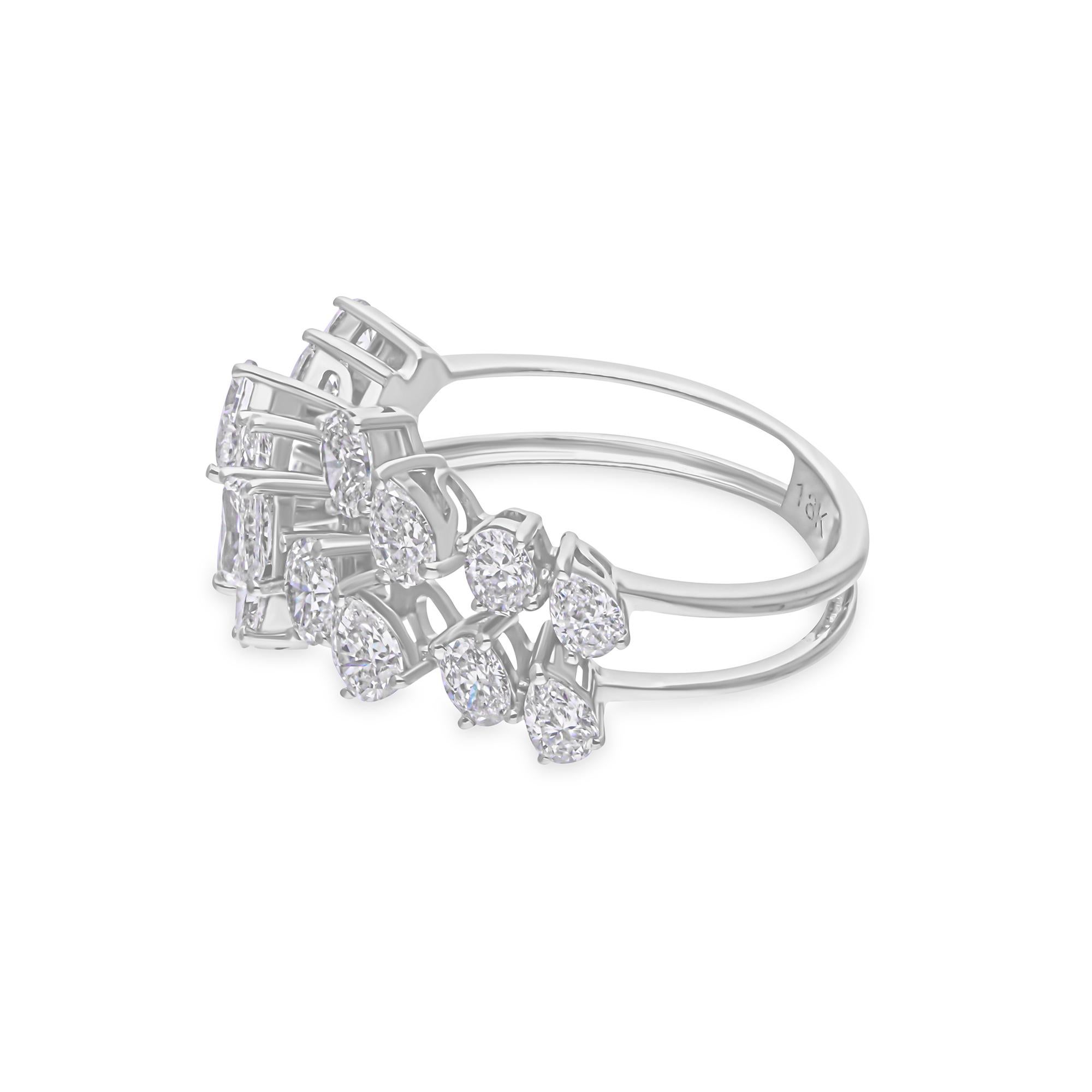 1.87 Carat SI/H Multi Shape Diamond Ring 18 Karat White Gold Handmade Jewelry In New Condition For Sale In Diera, Dubai
