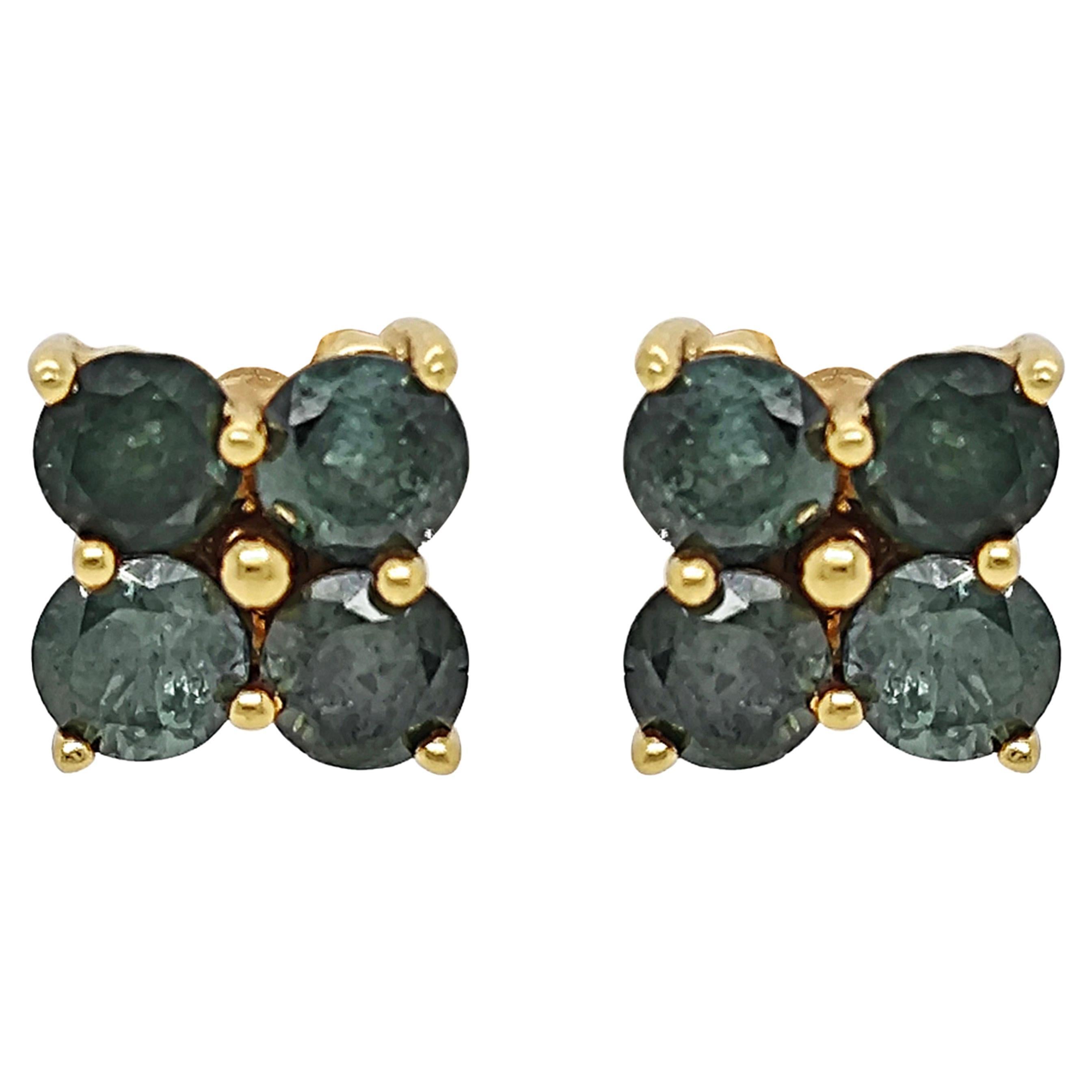 1.87 Carat Treated Blue Diamond Yellow Gold Earrings