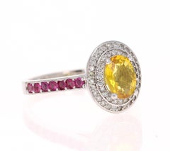 1,47 Karat gelber, rosa Saphir, Diamant, 14 Karat Weißgold Ring