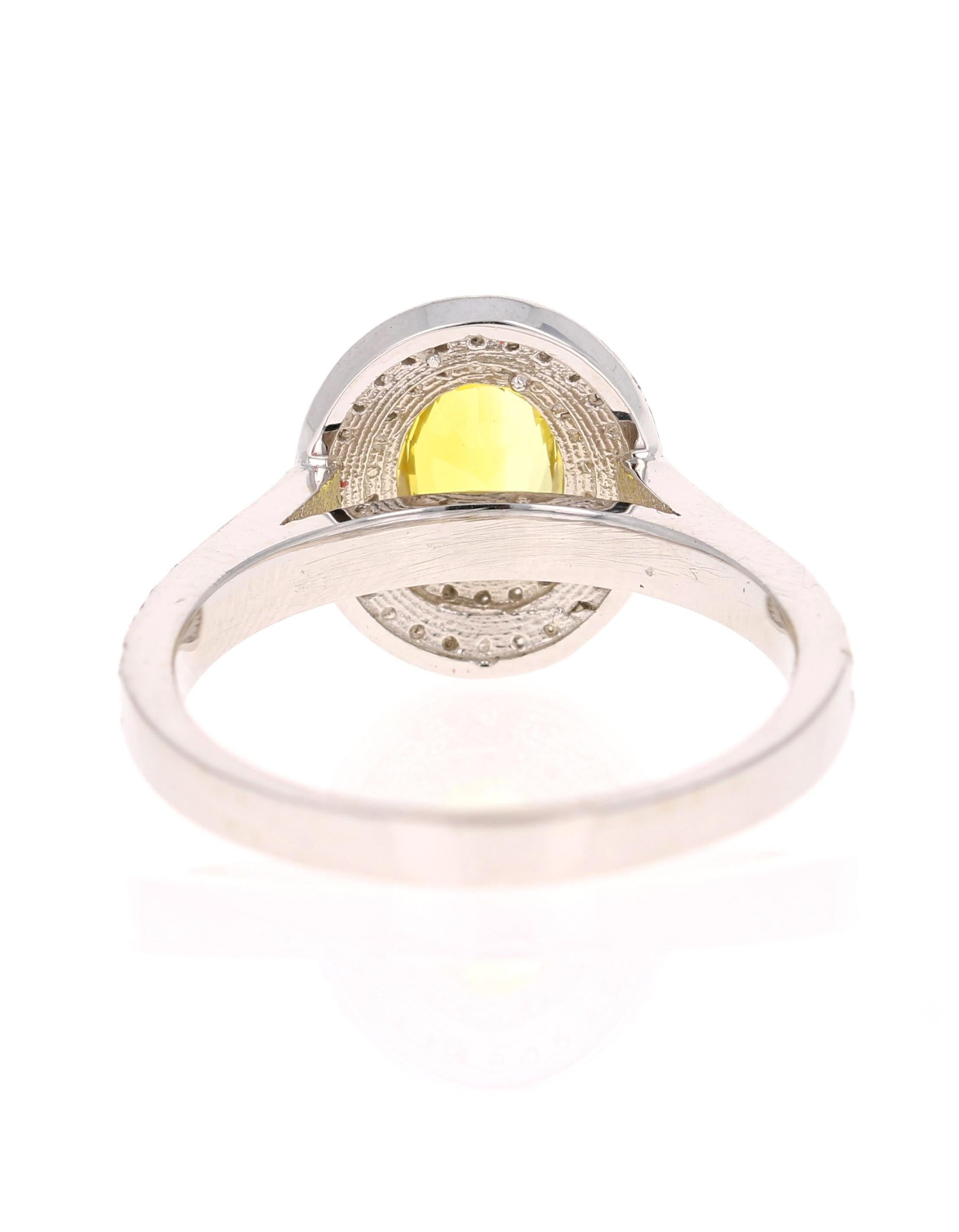 Oval Cut 1.87 Carat Yellow Pink Sapphire Diamond 14 Karat White Gold Ring For Sale