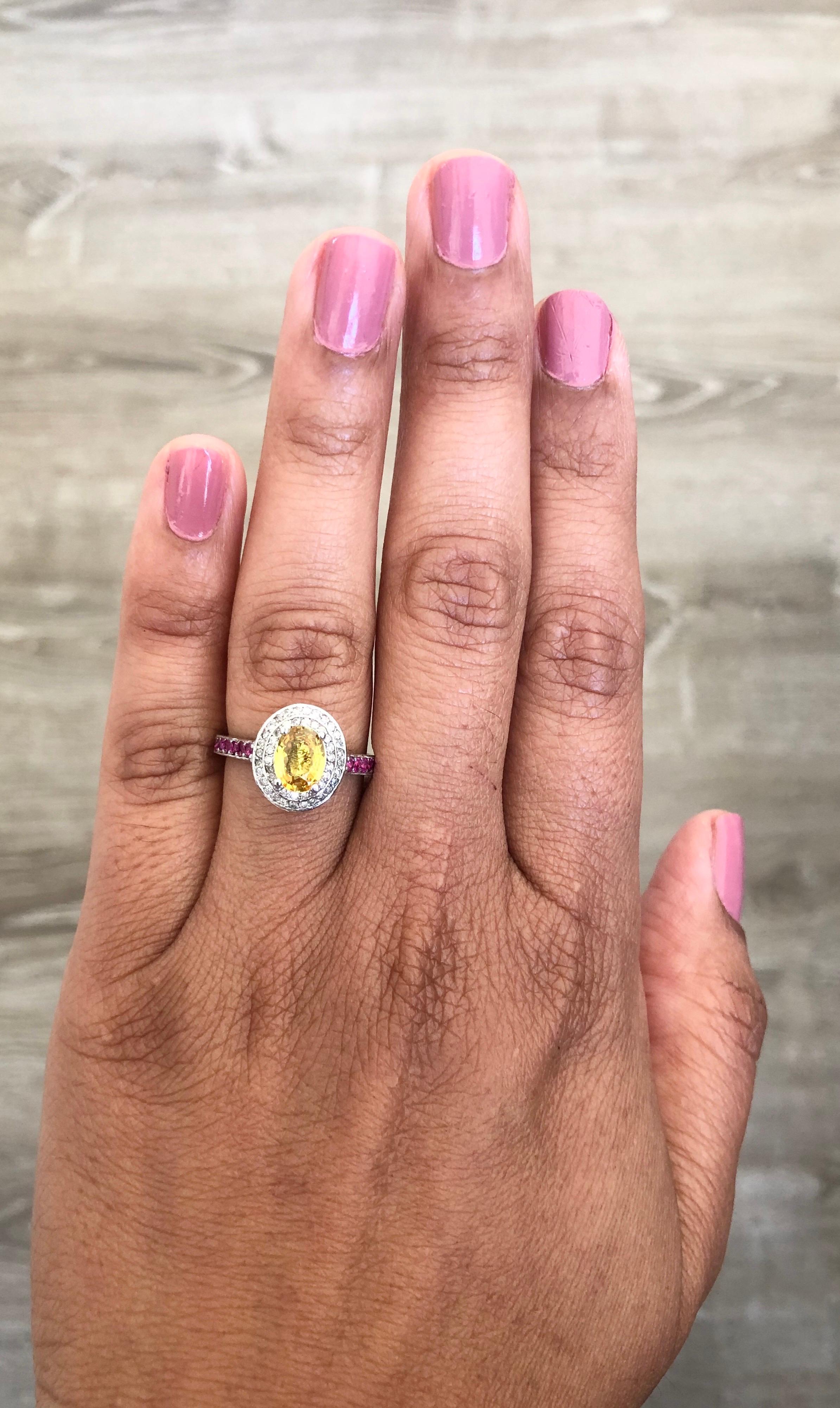 1.87 Carat Yellow Pink Sapphire Diamond 14 Karat White Gold Ring In New Condition For Sale In Los Angeles, CA