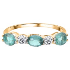 1.87 Ct Three Zambian Emerald & 0.22Ct Diamond 14k Yellow Gold Wedding Band Ring