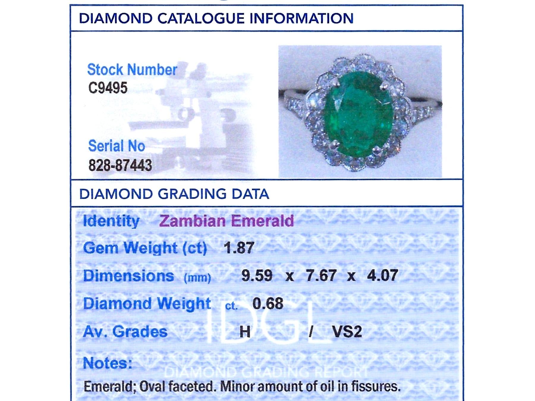 1,87 Karat sambischer Smaragd und 0,68 Karat Diamant Platin Kleiderring CIRCA 1935 im Angebot 5