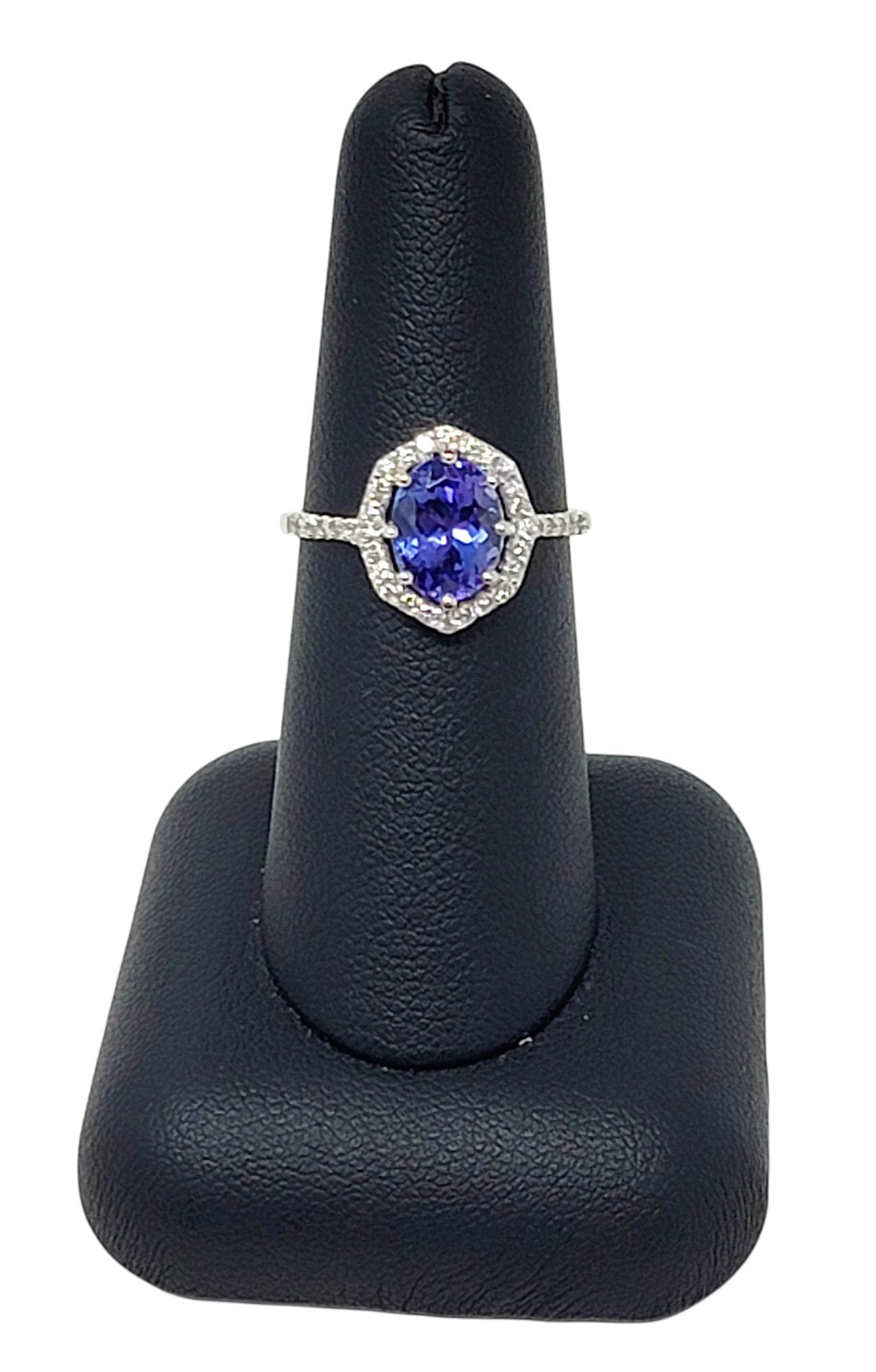 1.87 Carats Total Oval Tanzanite and Diamond Halo Ring in 18 Karat White Gold For Sale 5
