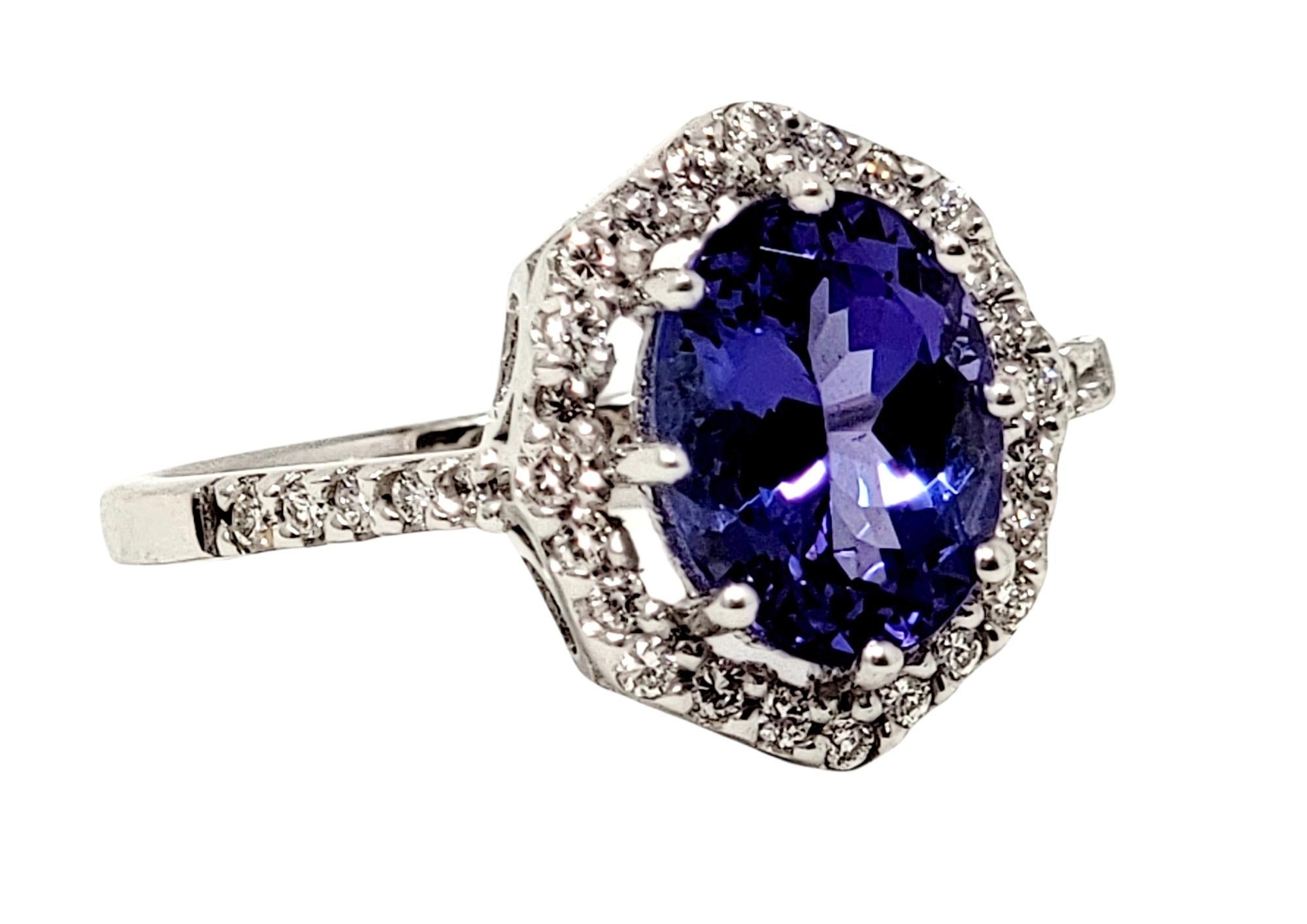 Ring size: 6.75

This stunning estate tanzanite and diamond halo ring showcases the bold color of tanzanite perfectly. 

Ring size: 6.75
Metal: 18K White Gold
Weight: 3.65 grams
Height: 6.35 mm
Natural Tanzanite: 1.66 ctw
Sapphire cut: Oval