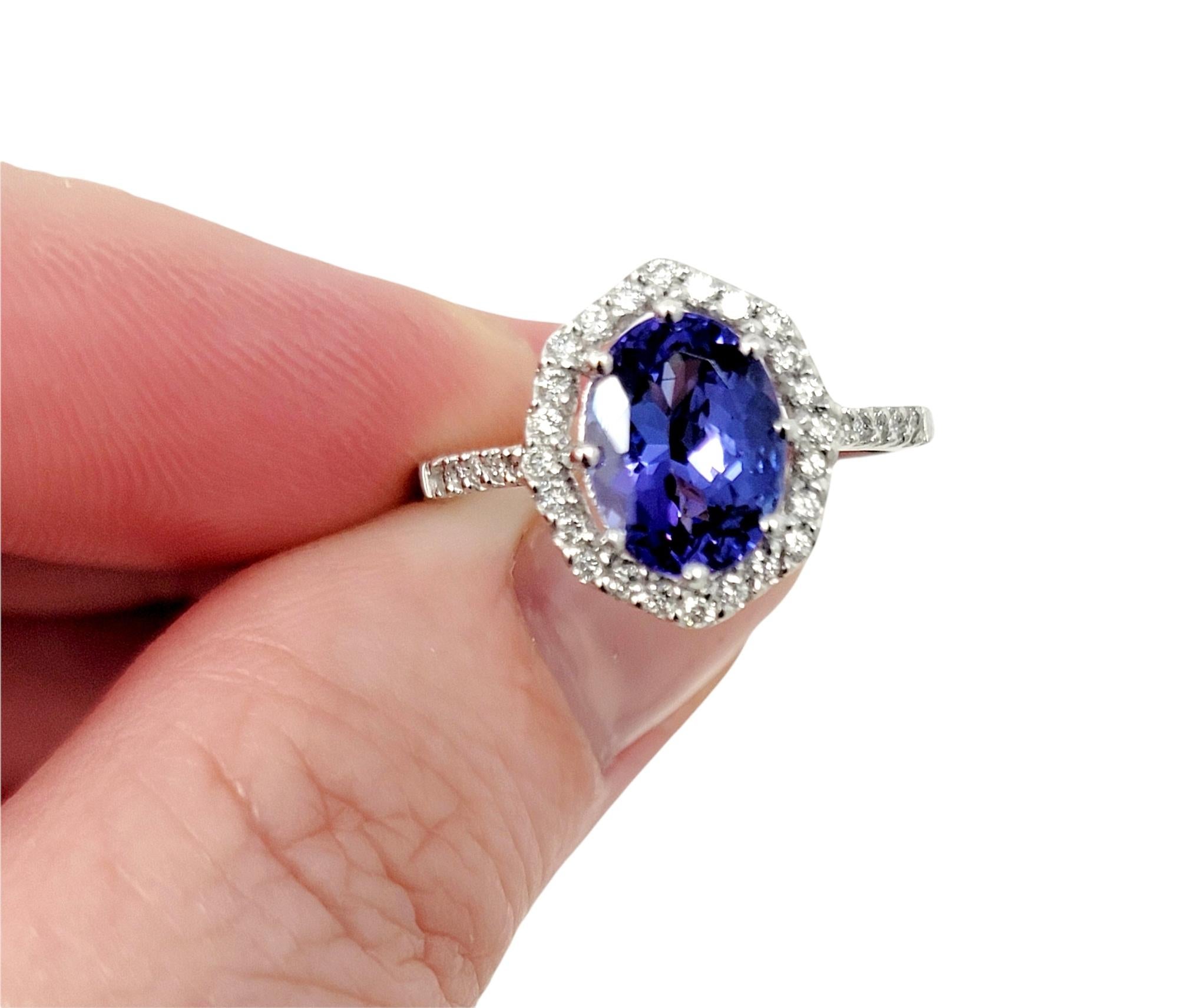 1.87 Carats Total Oval Tanzanite and Diamond Halo Ring in 18 Karat White Gold For Sale 1