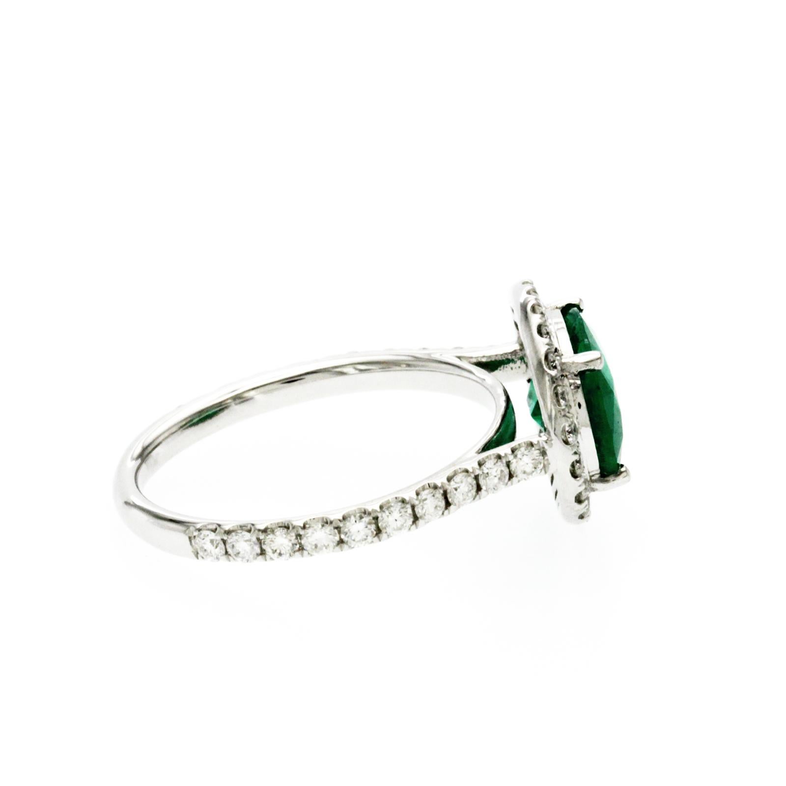 1.87 Ct Zambian Emerald & 0.65 Ct Diamonds in 14K White Gold Engagement Ring For Sale 1