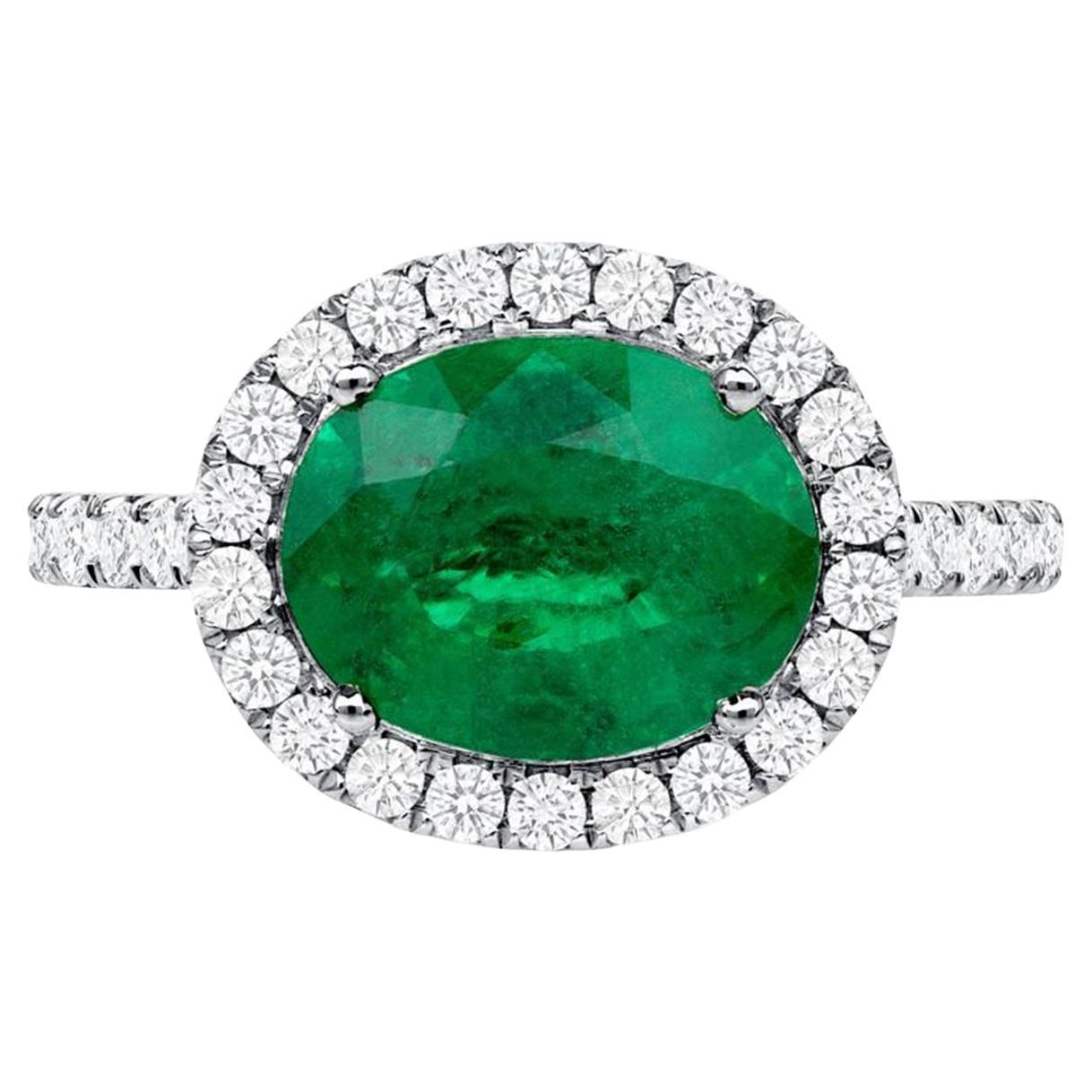 1.87 Ct Zambian Emerald & 0.65 Ct Diamonds in 14K White Gold Engagement Ring For Sale