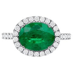 1.87 Ct Zambian Emerald & 0.65 Ct Diamonds in 14K White Gold Engagement Ring