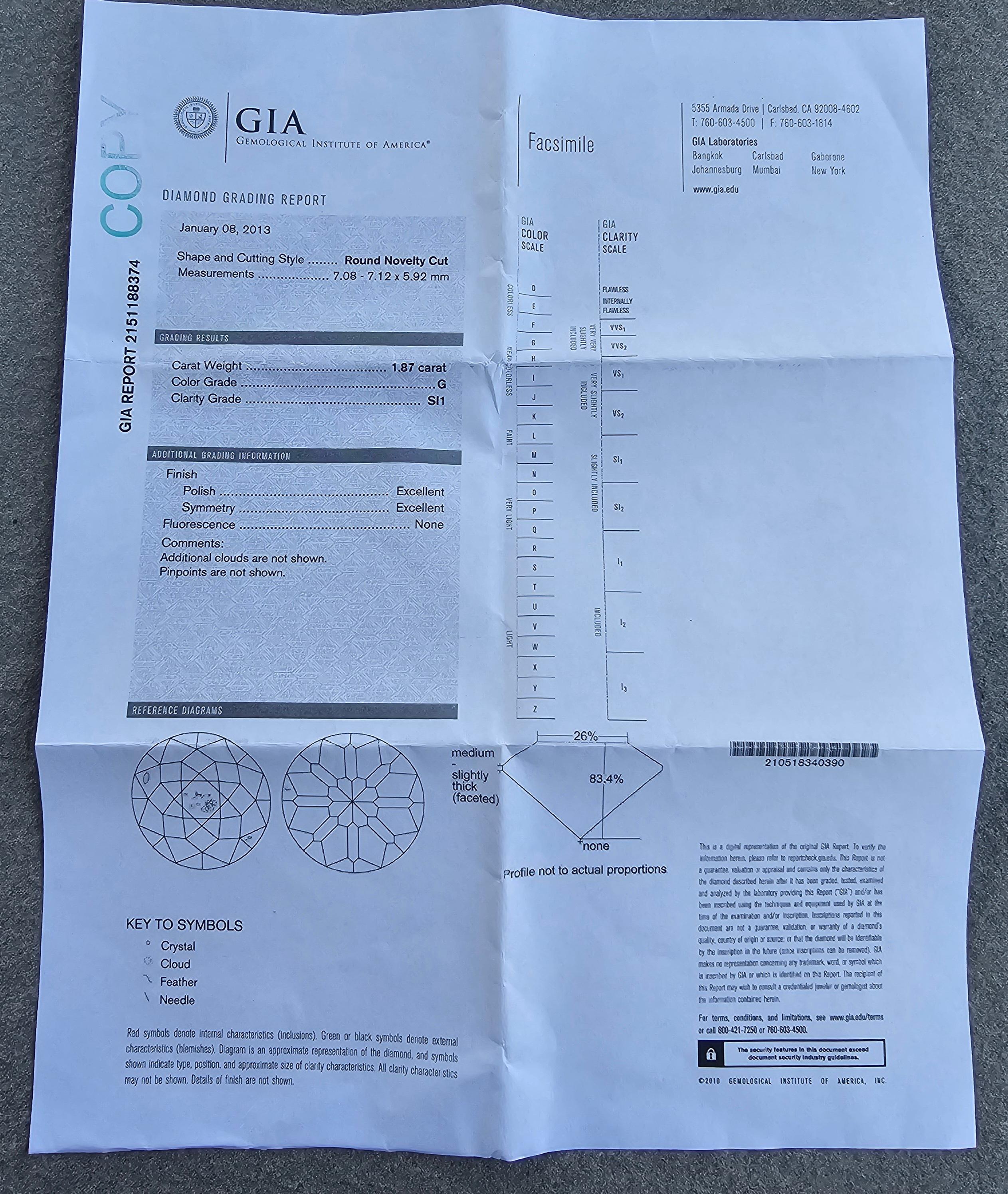 1.87 G SI1 GIA Certified Crown of Light Loose Diamond Round Novelty Cut For Sale 8