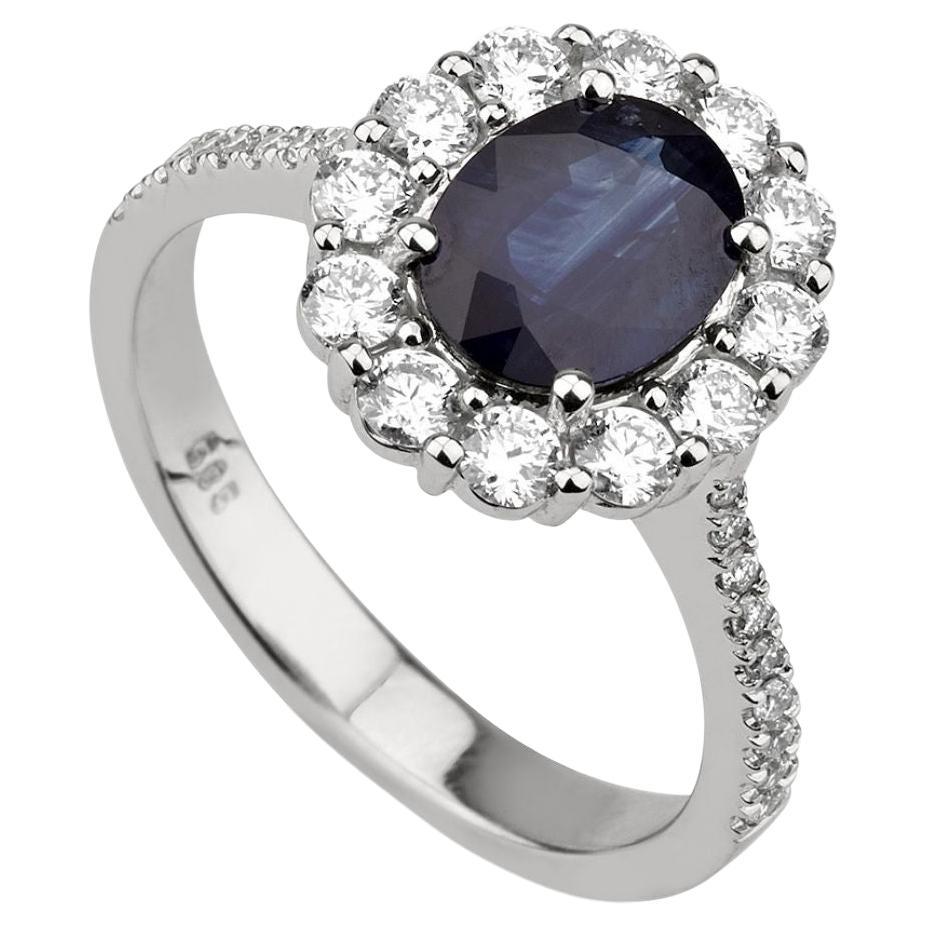 1.87 Oval Cut Sapphire & 0.70 Carat Diamond Engagement Ring in 14K White Gold