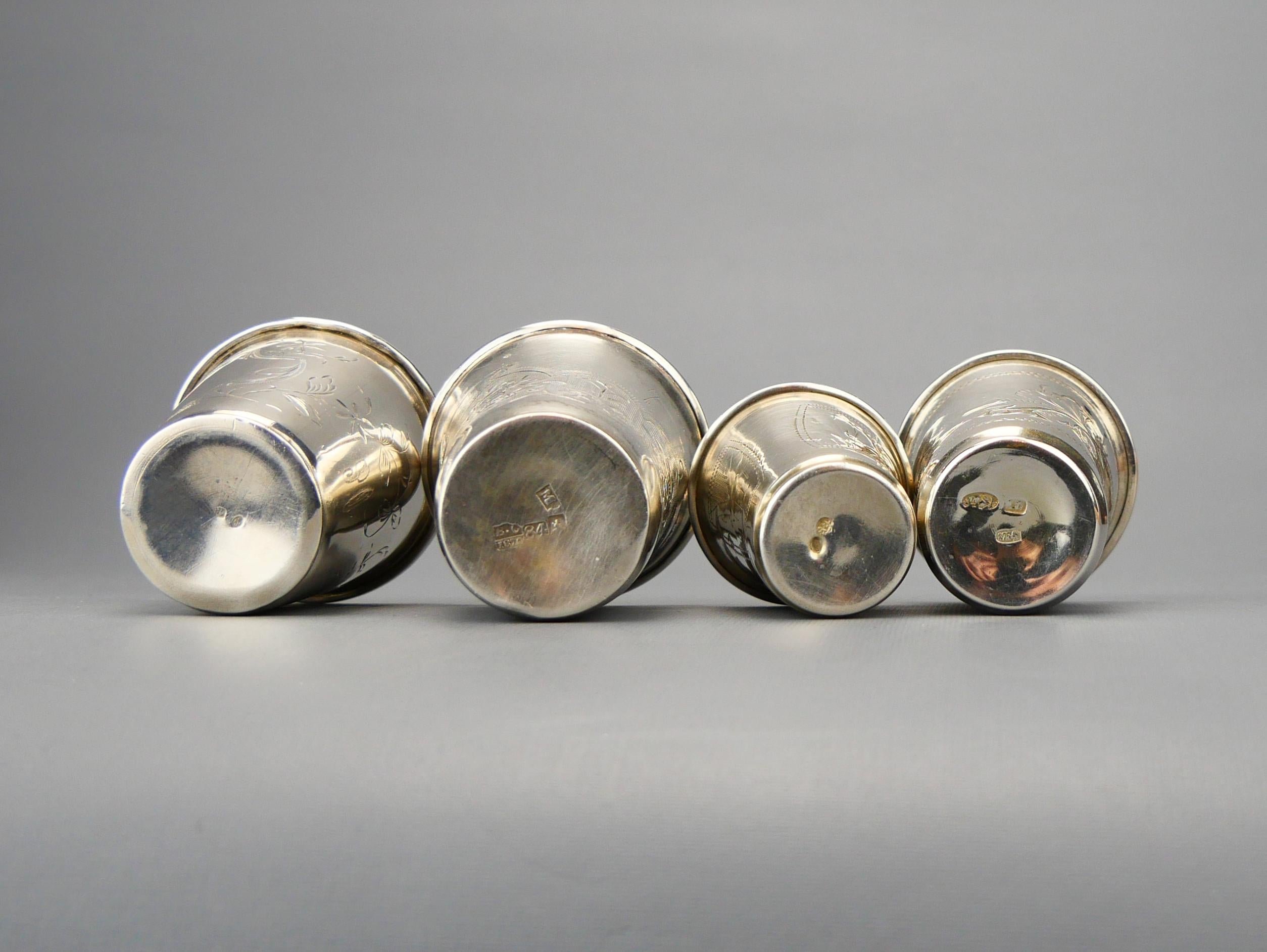 1870-1900 Quattro antichi bicchieri da vodka in argento Sterling 84/ 76 grammi in vendita 13