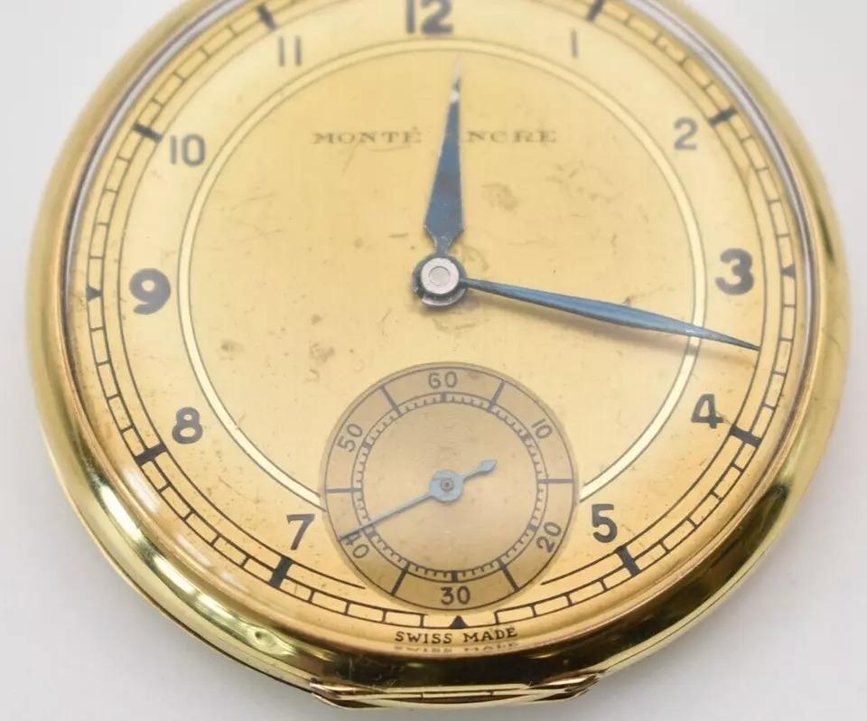 1870 - 1920 Monte Ancre 14ct Gold 15 Jewels Swiss Made Pocket Watch Open Faced In Excellent Condition For Sale In Kenley surrey, GB