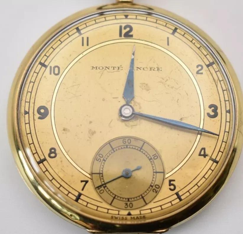 Men's 1870 - 1920 Monte Ancre 14ct Gold 15 Jewels Swiss Made Pocket Watch Open Faced For Sale