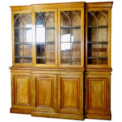 Antique 1870 American Pine Breakfront Linen Library Cupboard