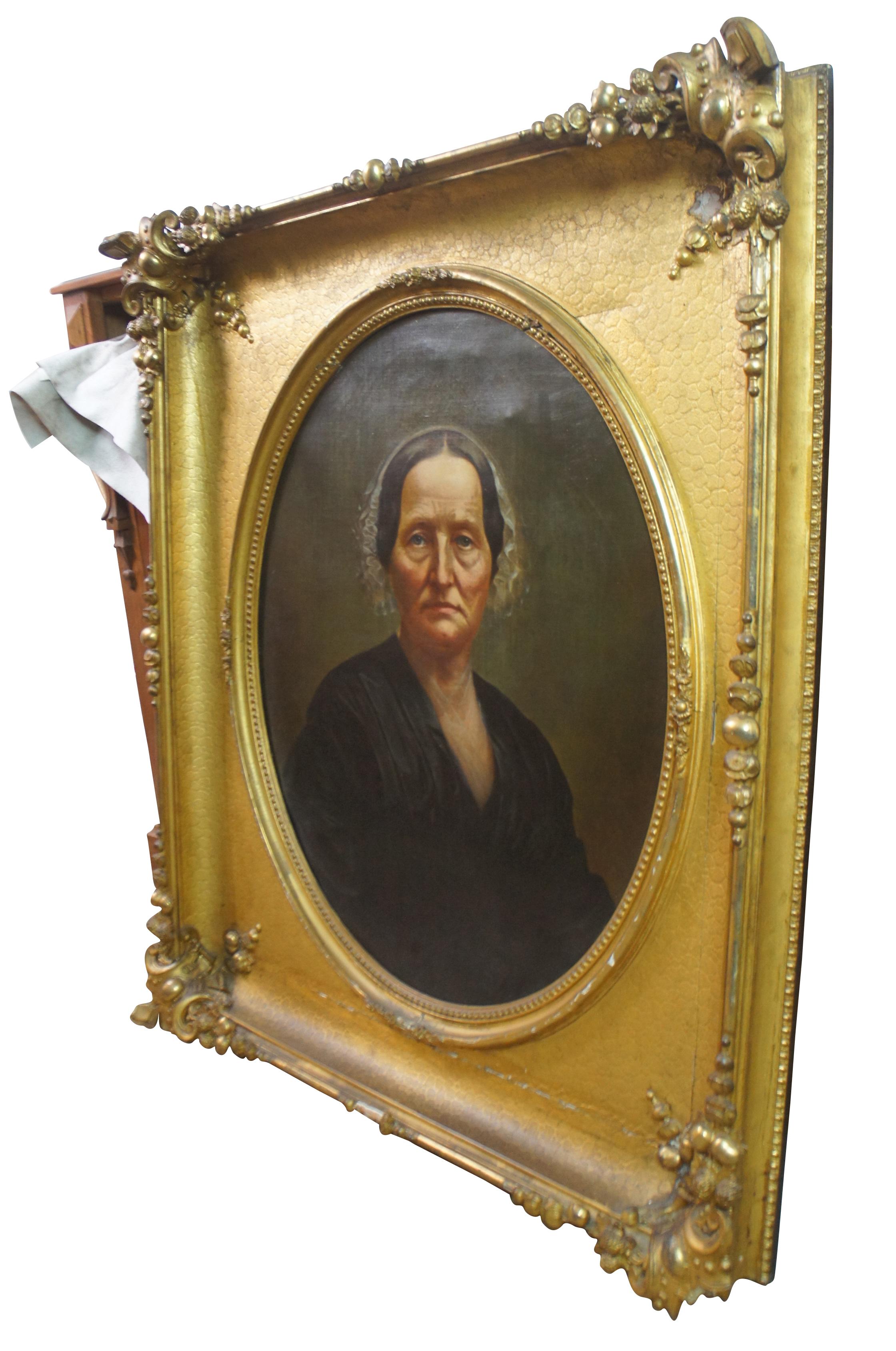 19th century Victorian oil on canvas portrait painting of Great, Great Grandmother (Elizabeth Craford 1798-1865) by Laura Birge, circa 1870, signed middle left.

Laura C Birge (b.1846 - 1928), was born in Seneca Falls, New York. As a young girl she