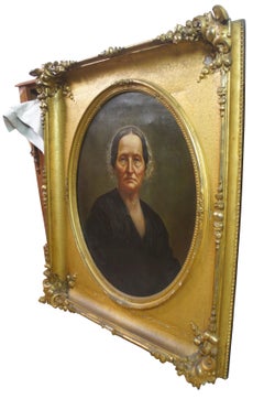 1870 Antique Laura Birge Oval Oil Portrait Painting Great Great Grandmother