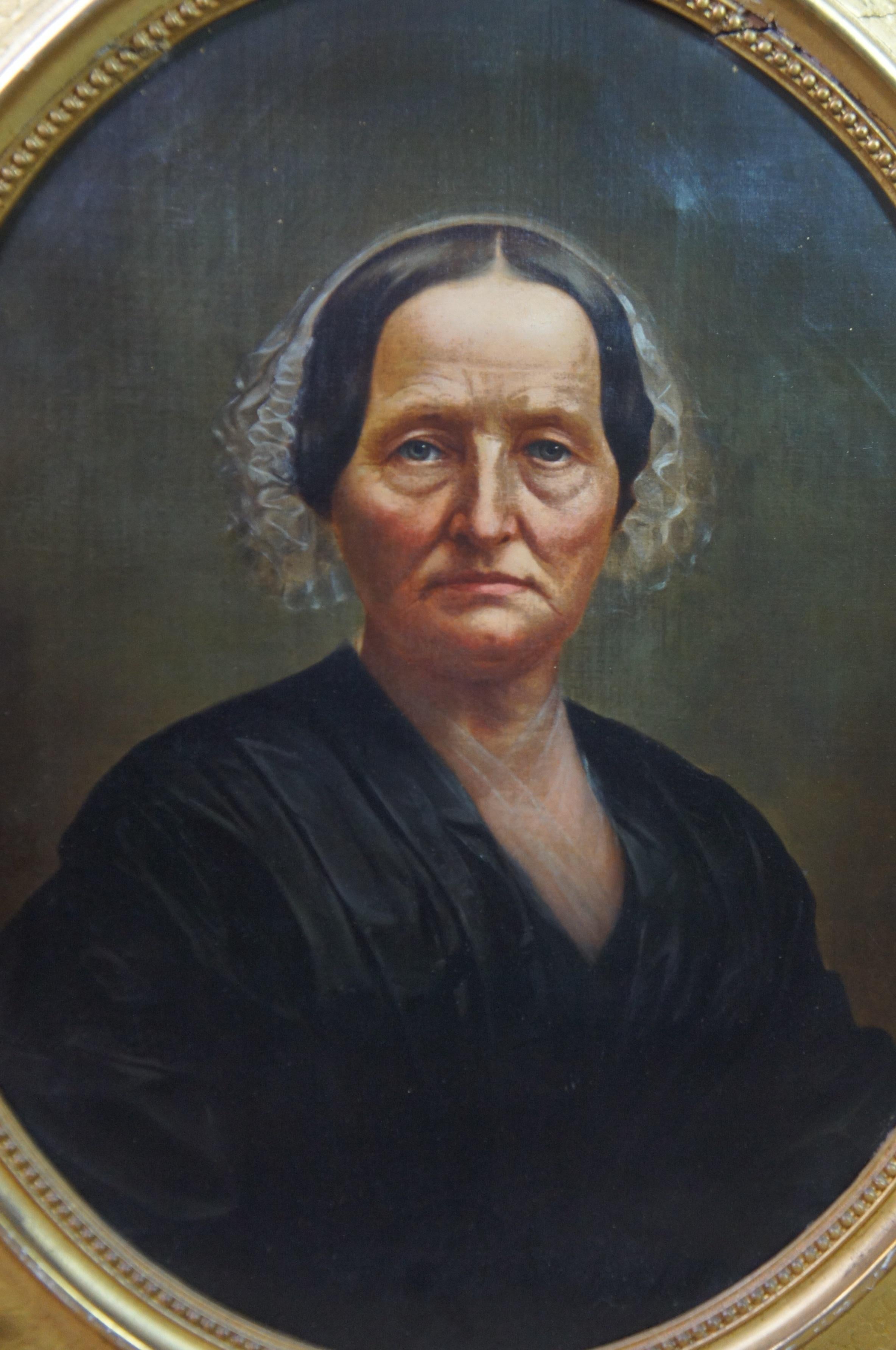 1870 Antikes Laura Birge Oval Ölporträt, Gemälde Große Großmutter, 1870 (Spätes 19. Jahrhundert) im Angebot